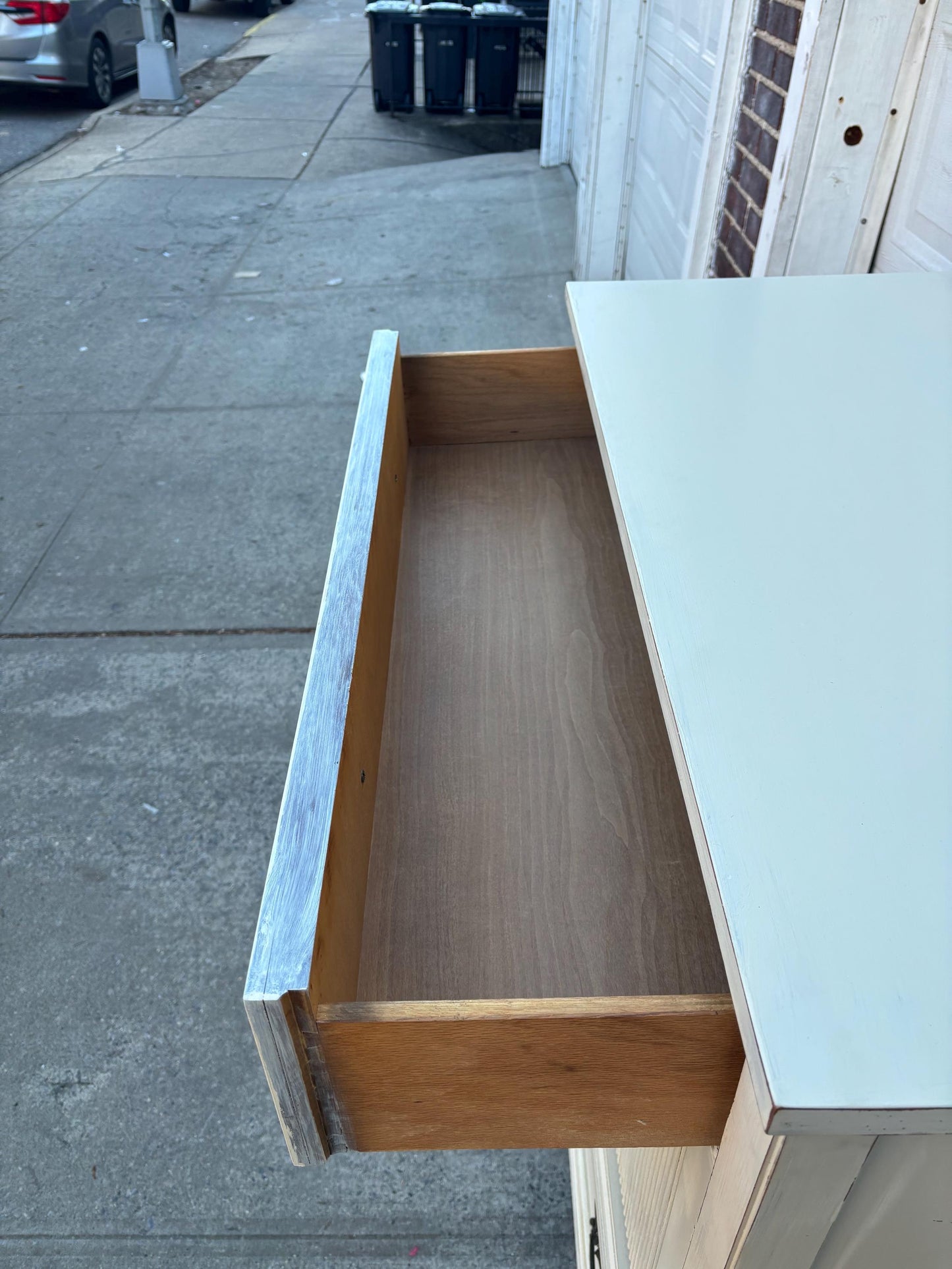 Vintage French Provincial Secretary Desk Cabinet White Distressed Drop Front Storage Chest