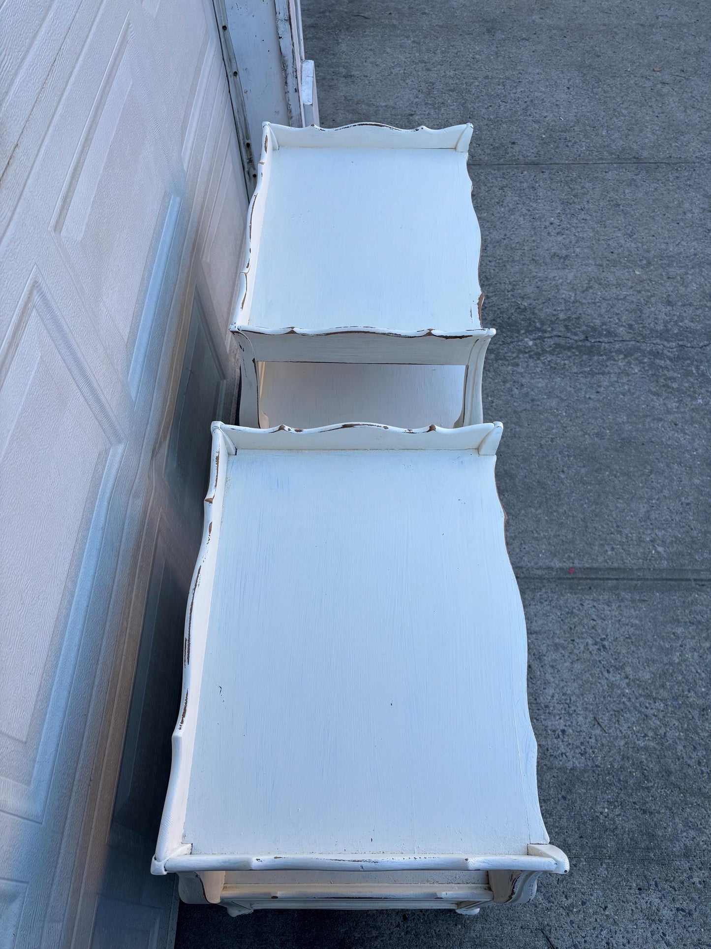 Pair Vintage French Provincial Nightstands White Distressed Cabinet Side Tables Hollywood Regency