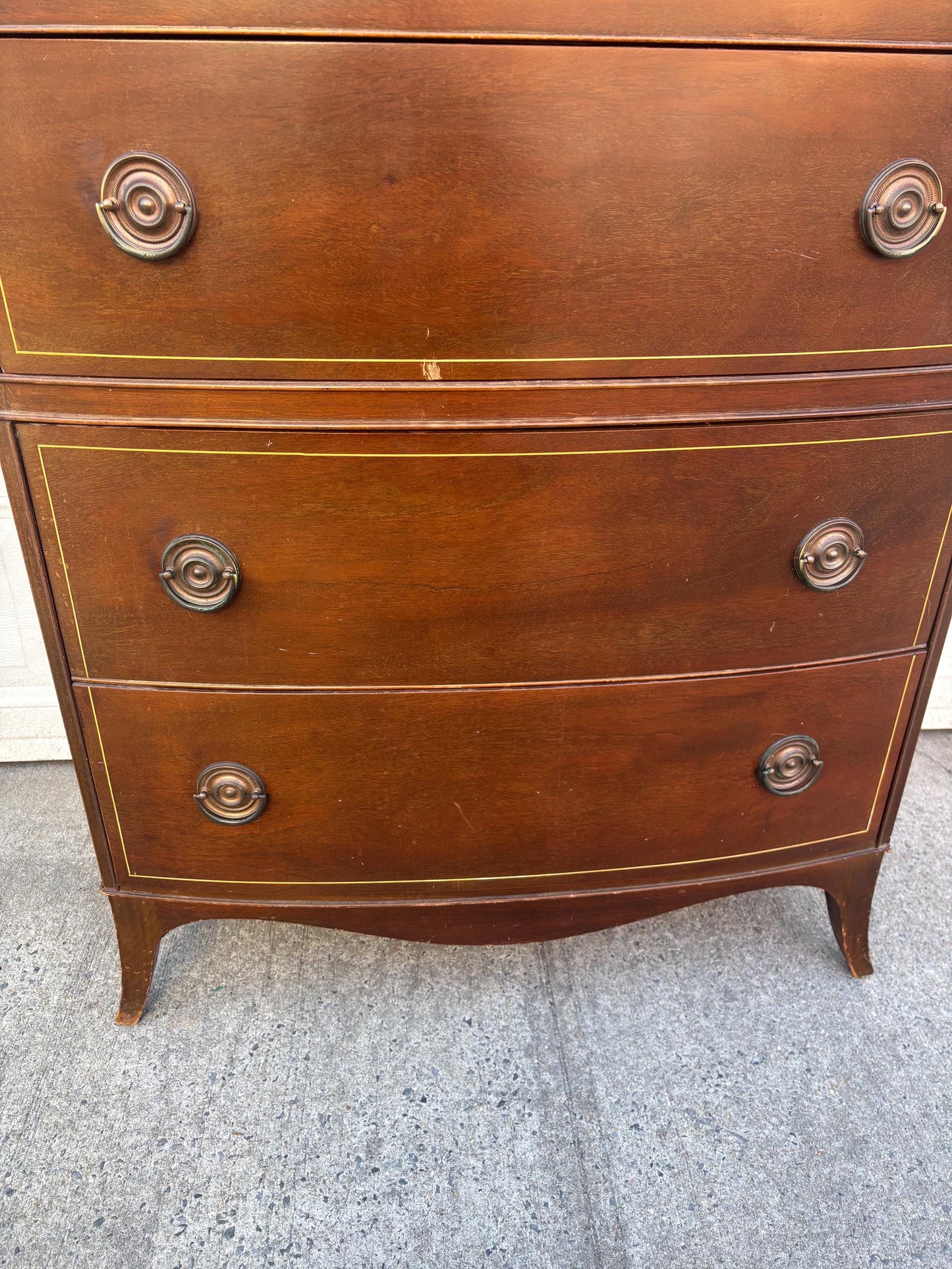 Vintage Hepplewhite Tall Dresser Chest of Drawers Mahogany Federal Style 5 Drawer Highboy