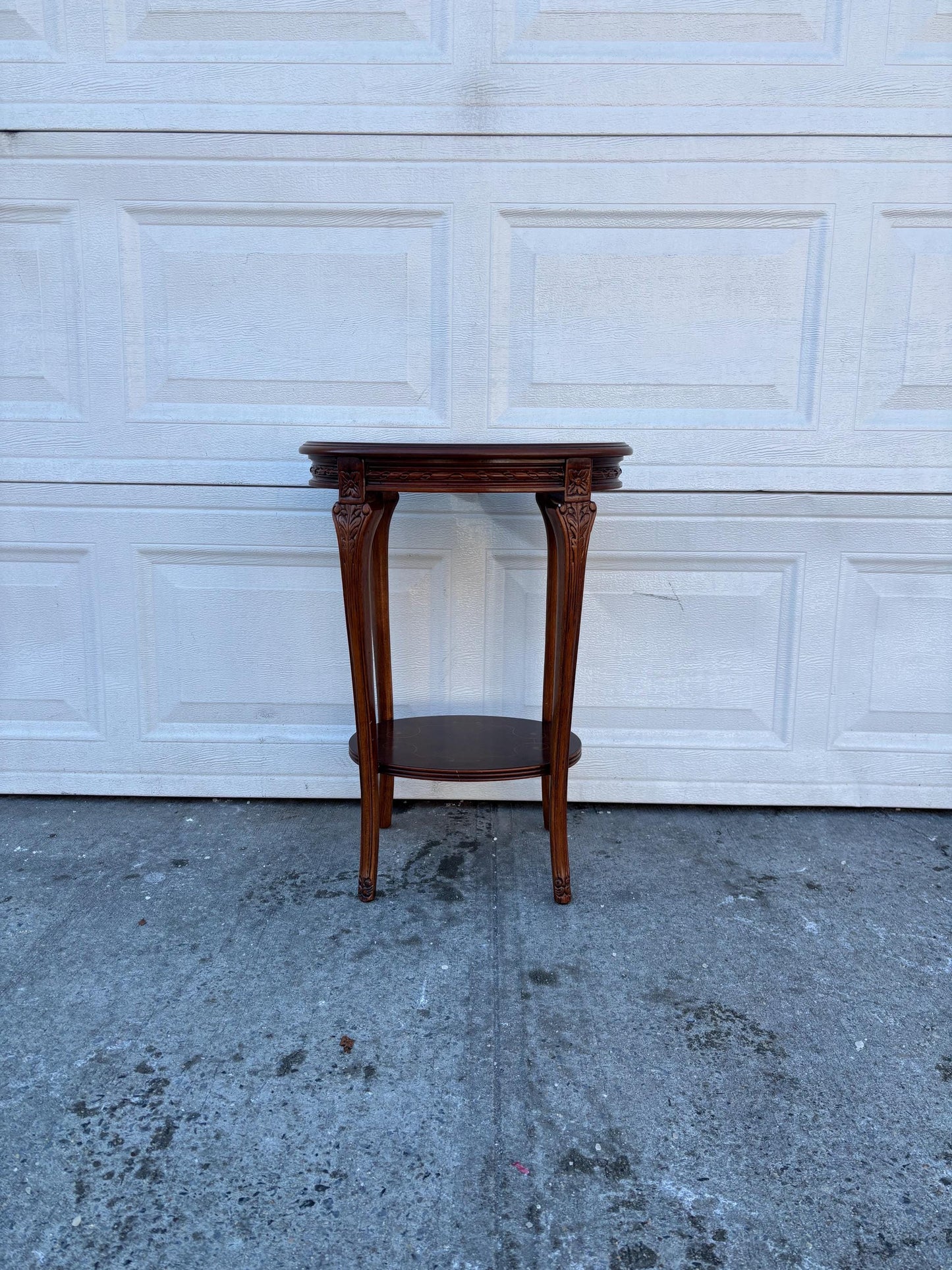 Vintage Italian Inlaid Side Table, Round Wood Accent Table with Shelf, Neoclassical Marquetry End Table, Decorative Occasional Table