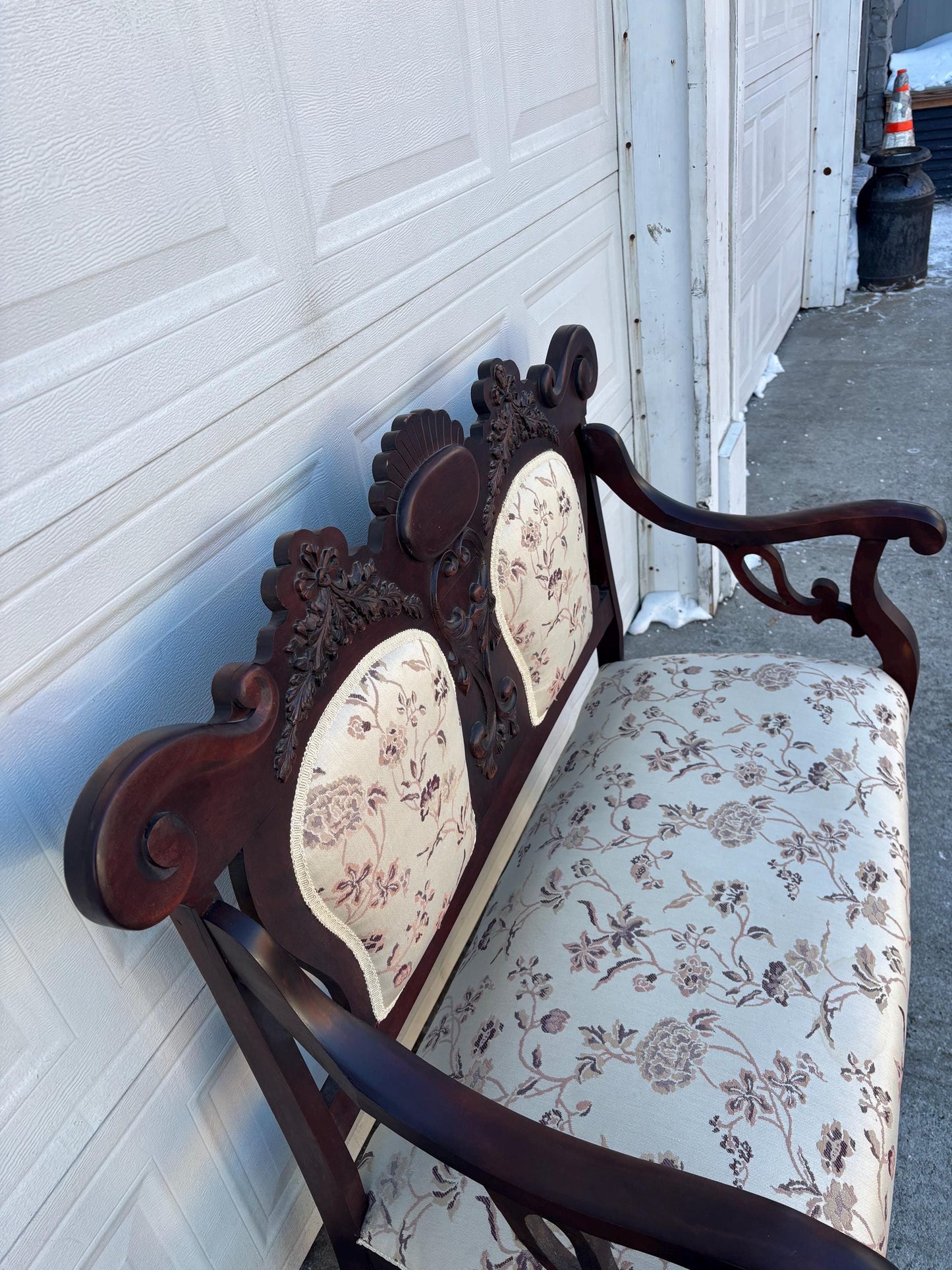 Antique Victorian Settee Carved Wood Loveseat Upholstered Parlor Bench Eastlake Style Sofa