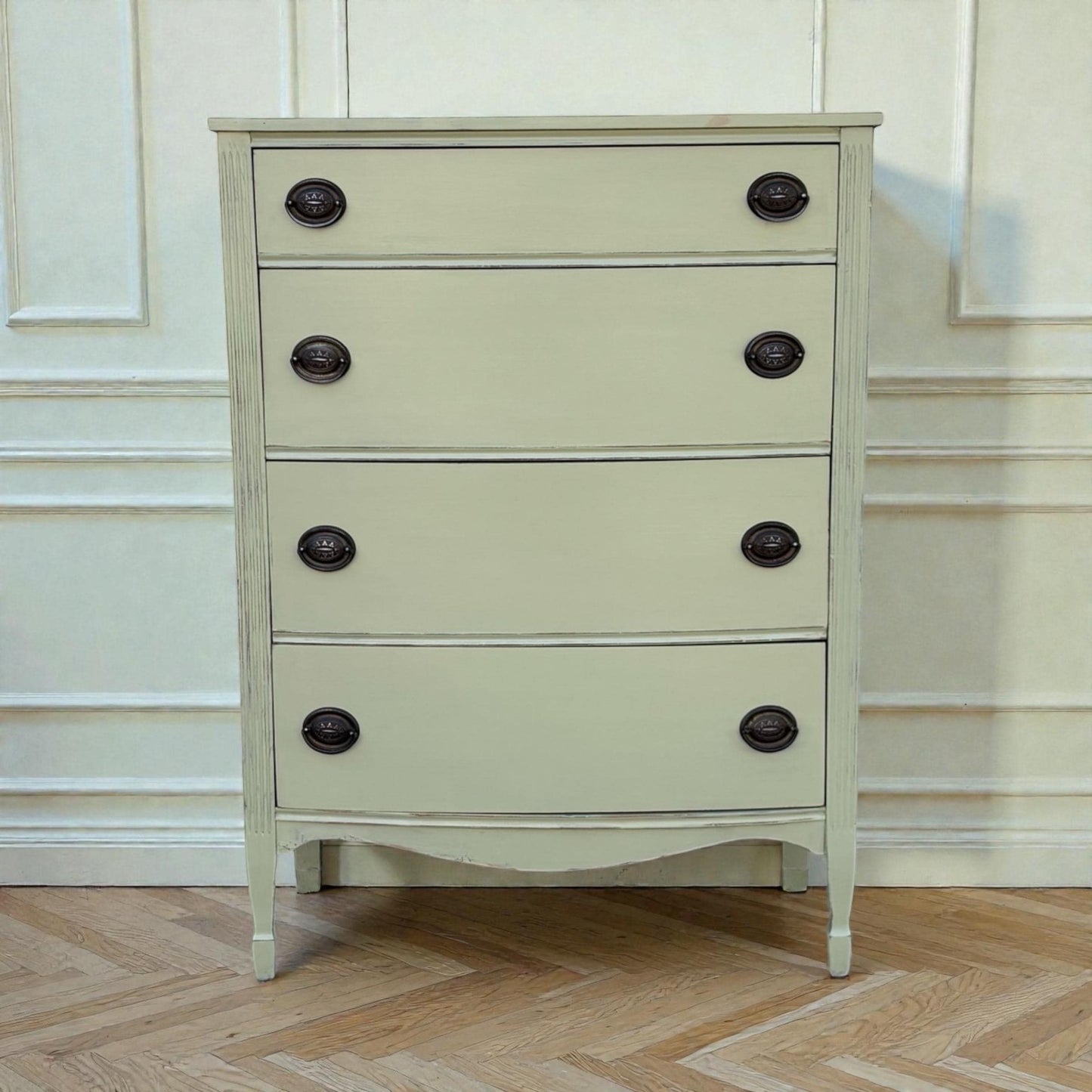 Vintage Painted Dresser Serpentine Front Chest Cream Cottage Farmhouse 4 Drawer Chest French Country Style