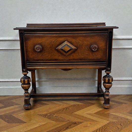Antique Jacobean Revival Sideboard Server Buffet Walnut Bar Cabinet Console Table Vintage Storage Furniture
