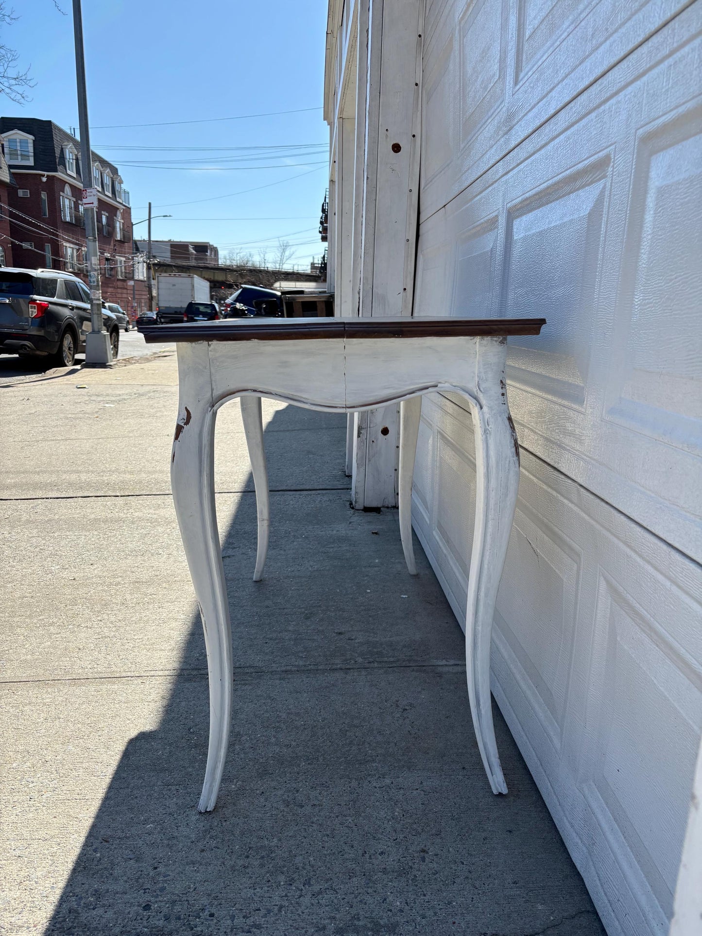 Vintage Farmhouse Console Table Distressed White Sofa Table Wood Top