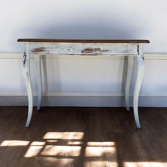 Vintage Farmhouse Console Table Distressed White Sofa Table Wood Top