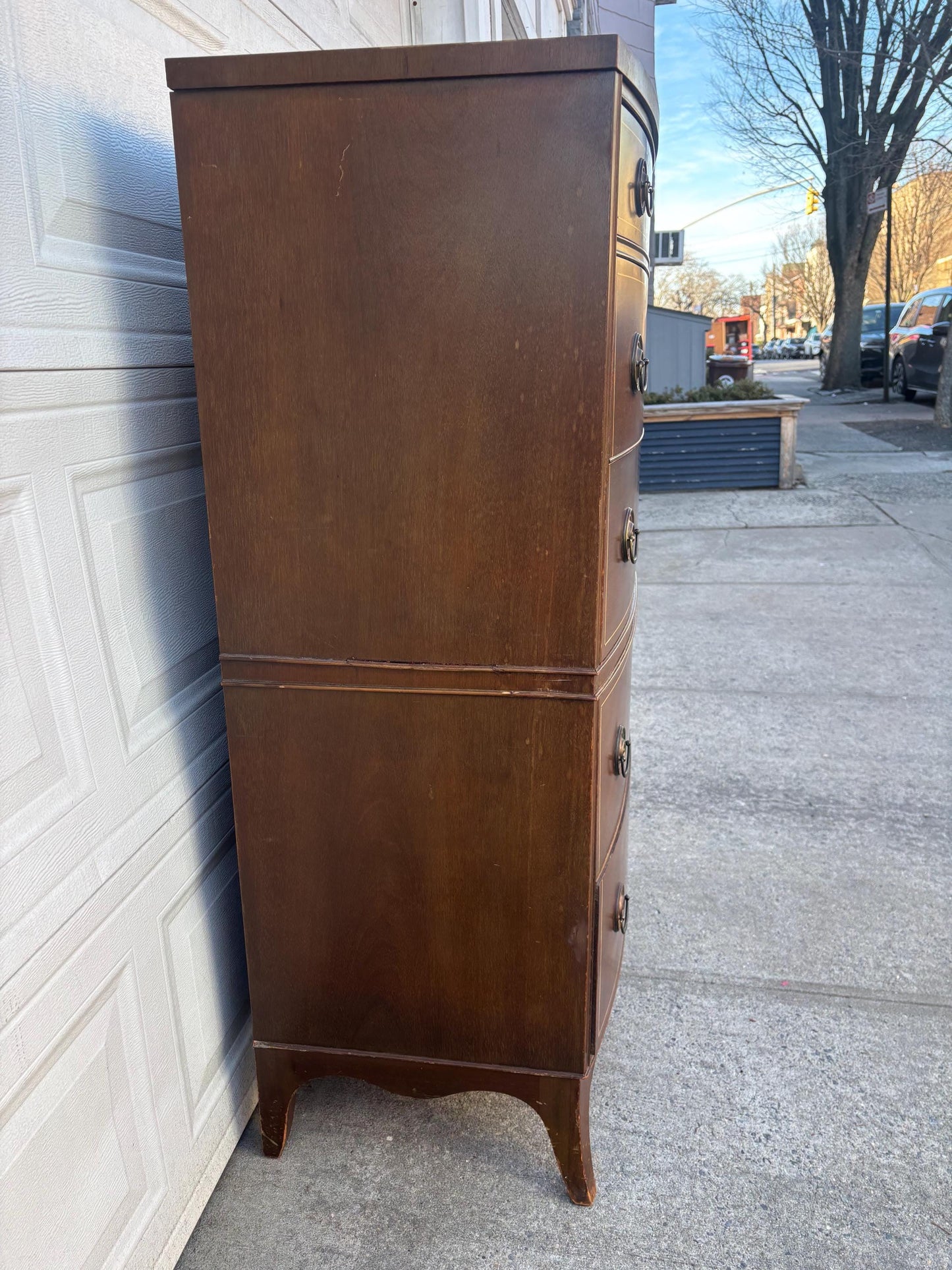 Vintage Hepplewhite Tall Dresser Chest of Drawers Mahogany Federal Style 5 Drawer Highboy