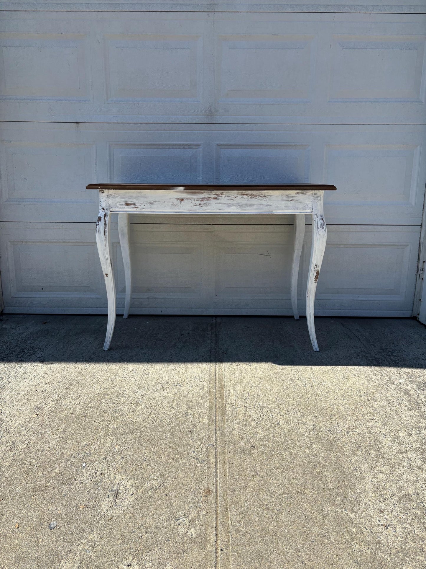 Vintage Farmhouse Console Table Distressed White Sofa Table Wood Top