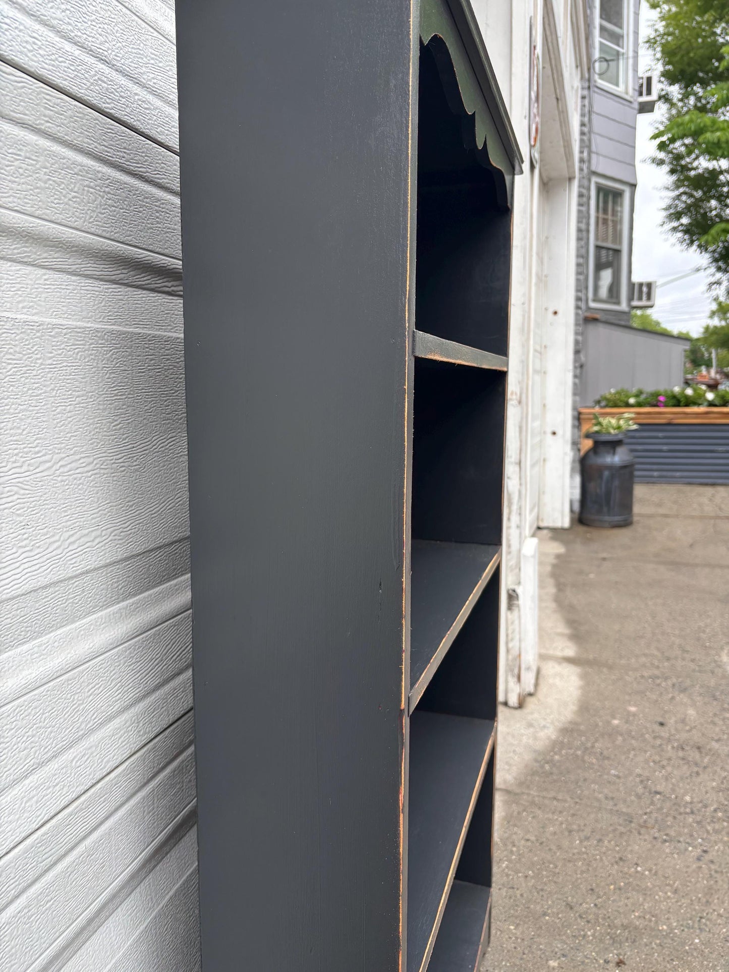Black Farmhouse Bookcase, Small Cottage Style Bookshelf, Narrow Wood Shelving Unit, Rustic Display Shelf, Painted Storage Cabinet