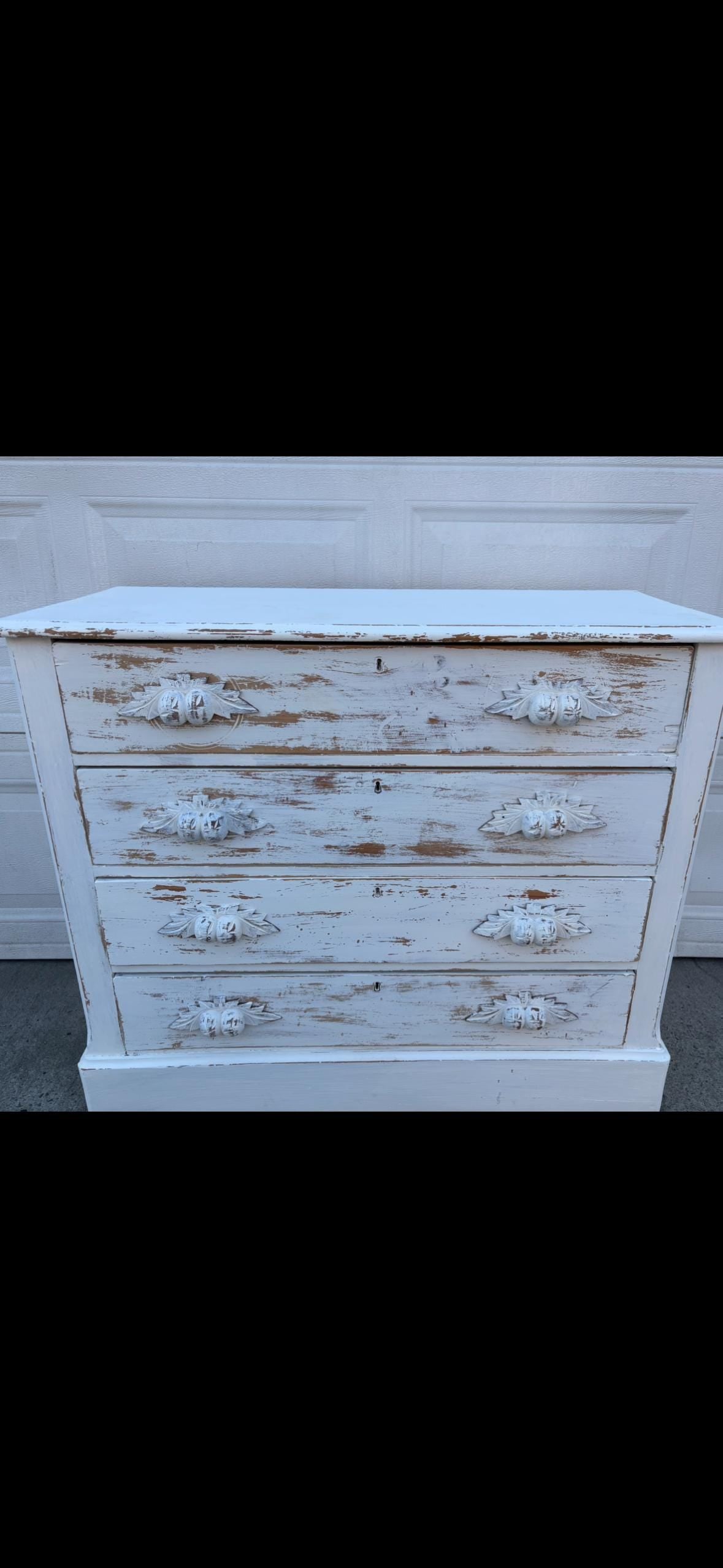 White Farmhouse Dresser with Carved Drawers