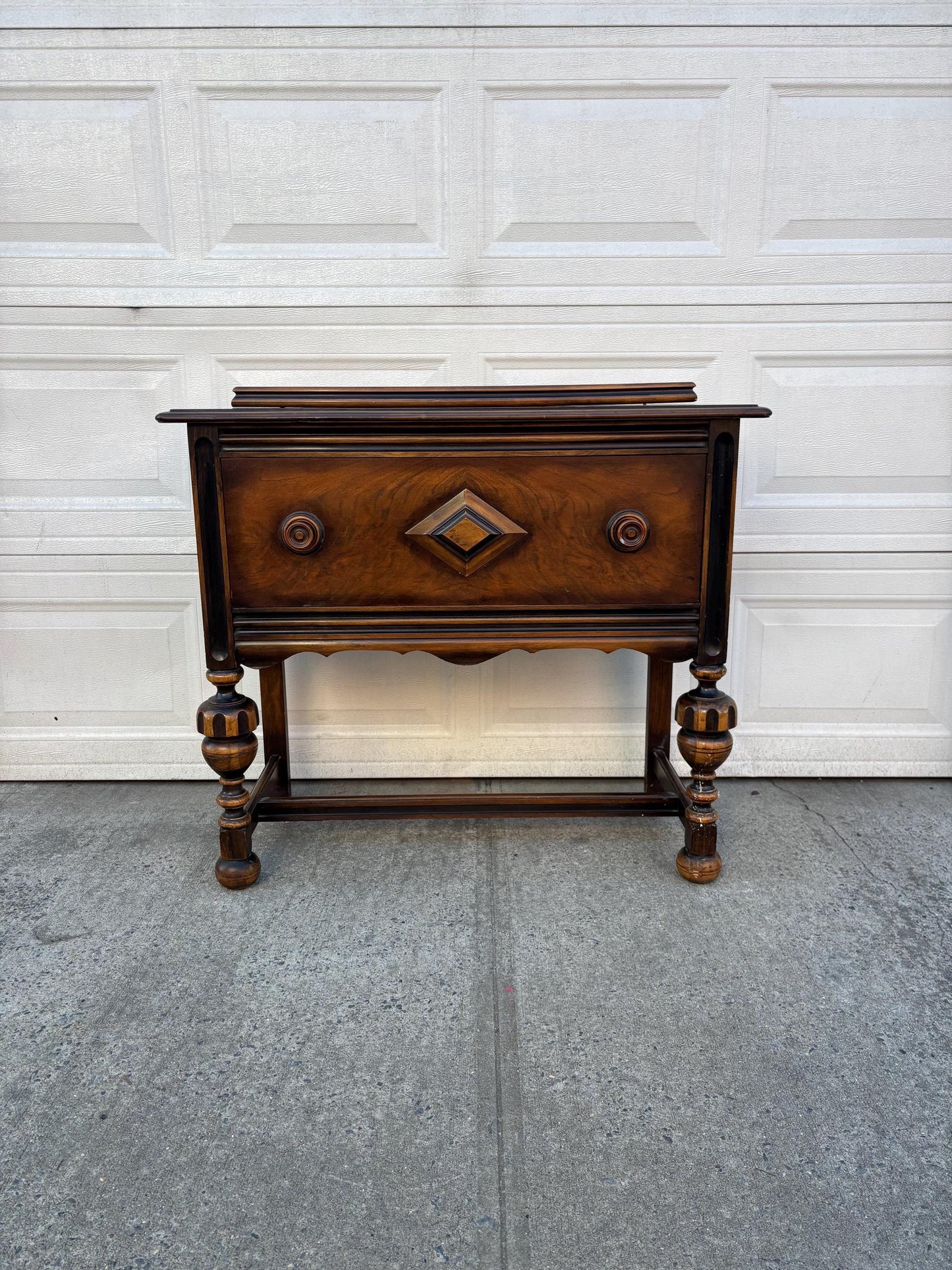 Antique Jacobean Revival Sideboard Server Buffet Walnut Bar Cabinet Console Table Vintage Storage Furniture