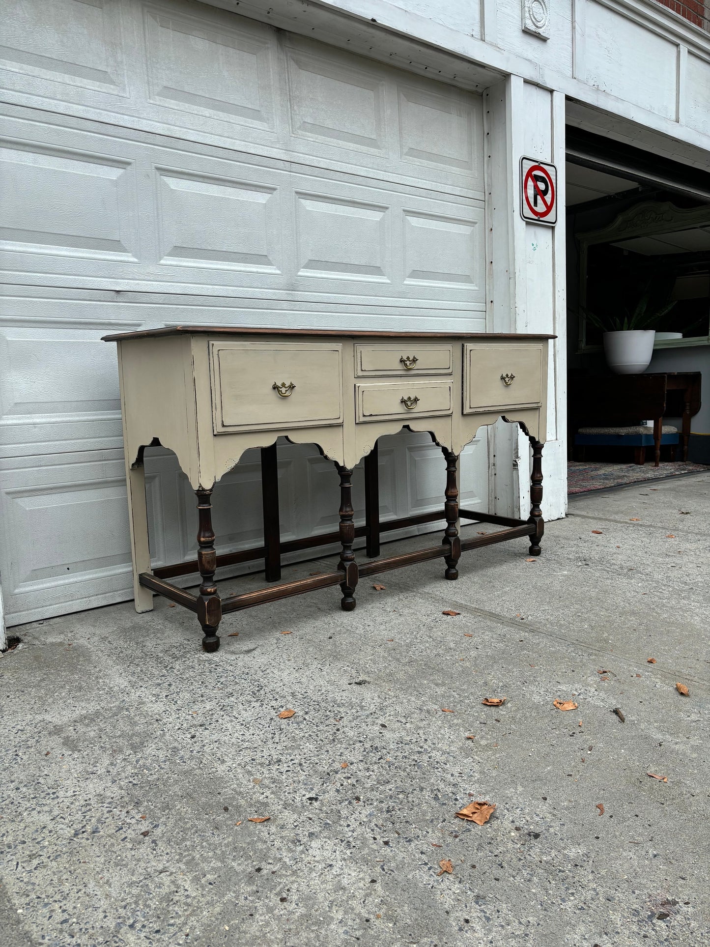 Painted Farmhouse Sideboard Buffet Distressed Console Table Rustic Wood Server Cream Entryway Cabinet