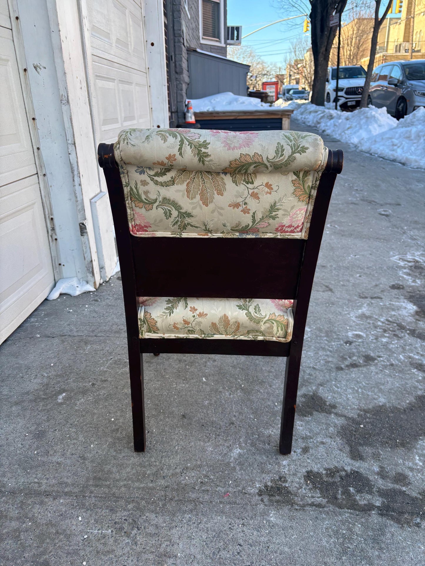 Vintage Upholstered Accent Chair Carved Wood Side Chair Floral Fabric Seat Traditional Dining Chair