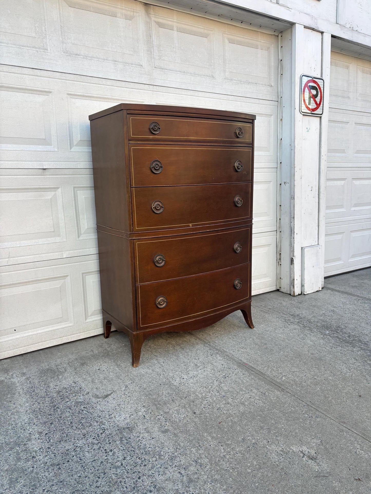 Vintage Hepplewhite Tall Dresser Chest of Drawers Mahogany Federal Style 5 Drawer Highboy