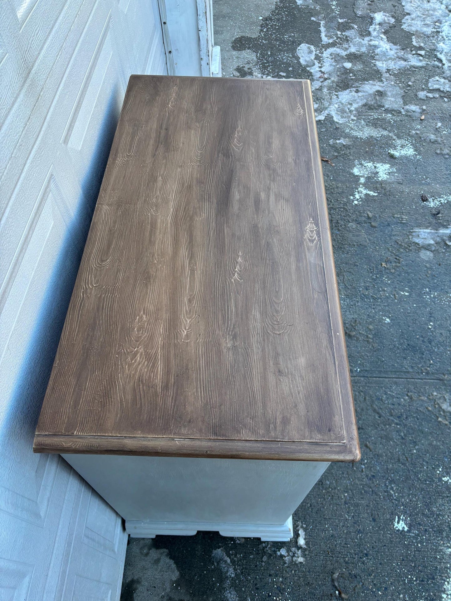 Vintage Farmhouse Sideboard Buffet Cabinet Gray White Blue Distressed Wood Top Storage Cabinet
