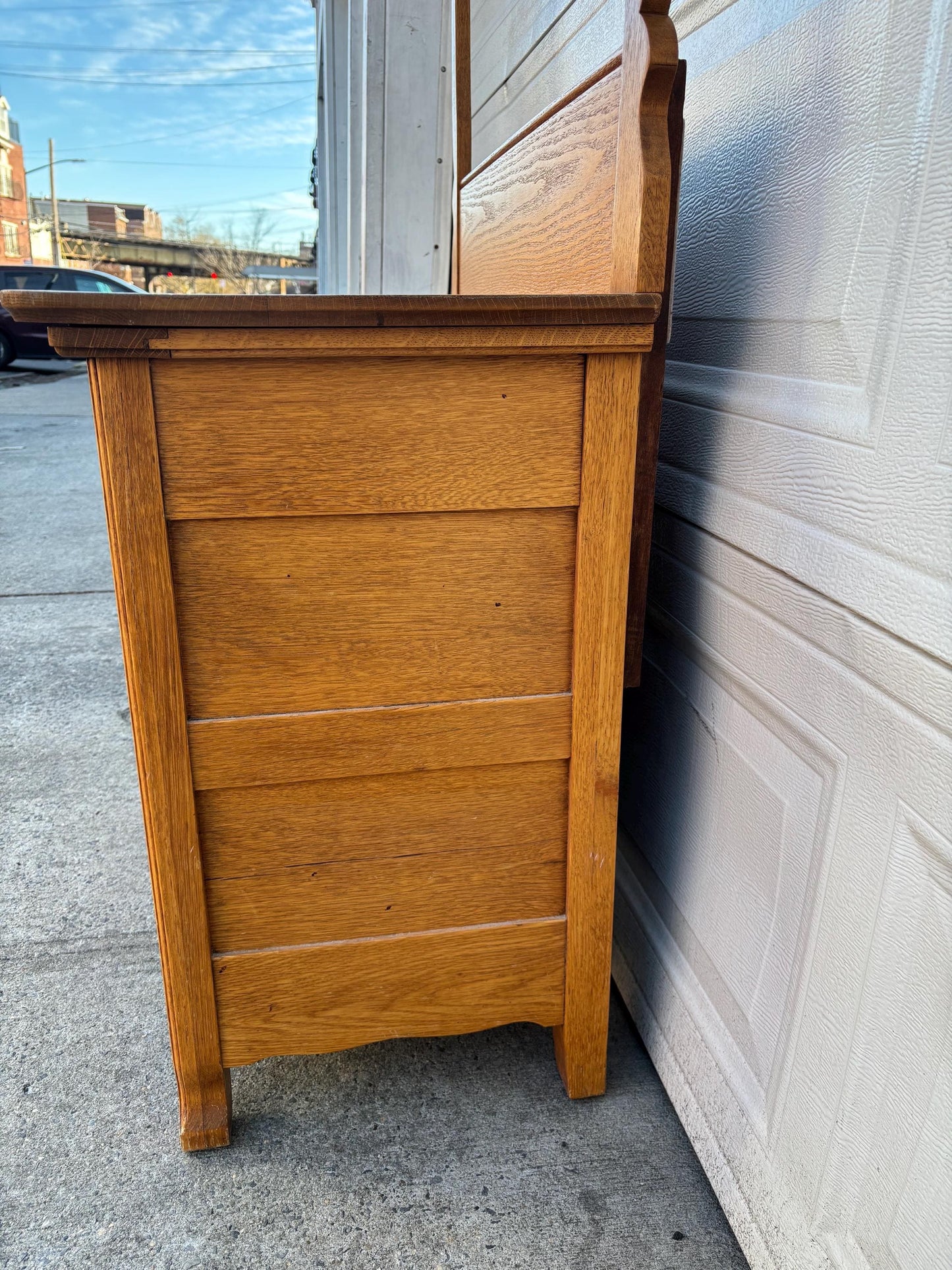 Antique Oak Washstand With Towel Rack Vintage Farmhouse Cabinet Sideboard Rustic Bathroom Storage