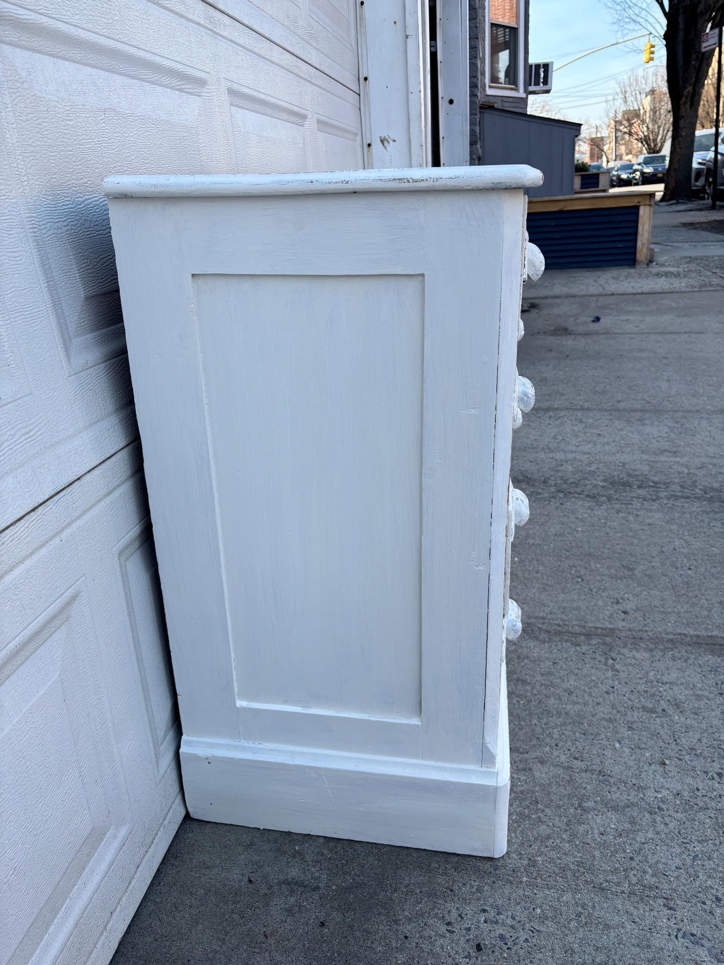 White Farmhouse Dresser with Carved Drawers