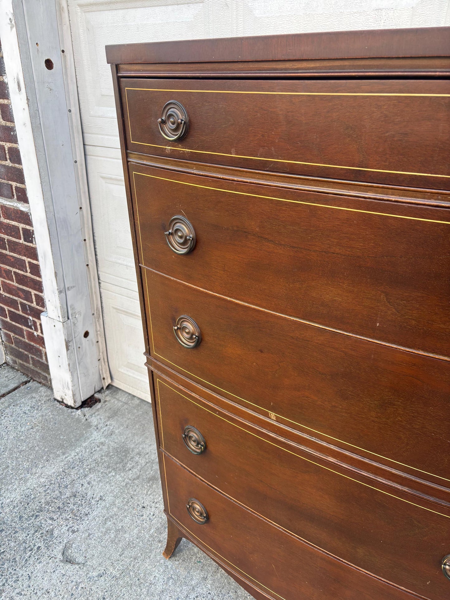 Vintage Hepplewhite Tall Dresser Chest of Drawers Mahogany Federal Style 5 Drawer Highboy