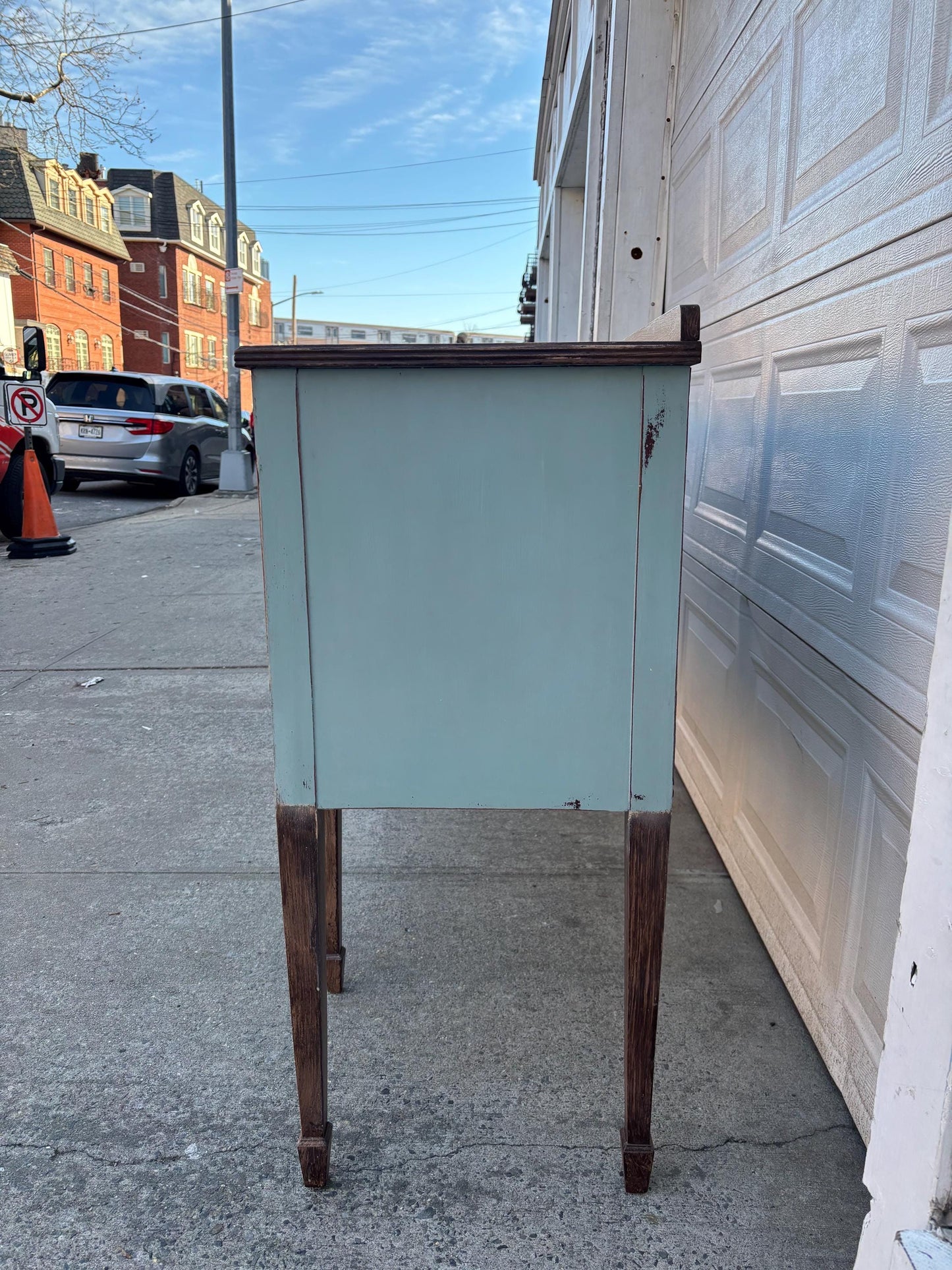 Painted Farmhouse Sideboard Buffet Cabinet Distressed Blue Wood Console Table Serpentine Front Storage Cabinet