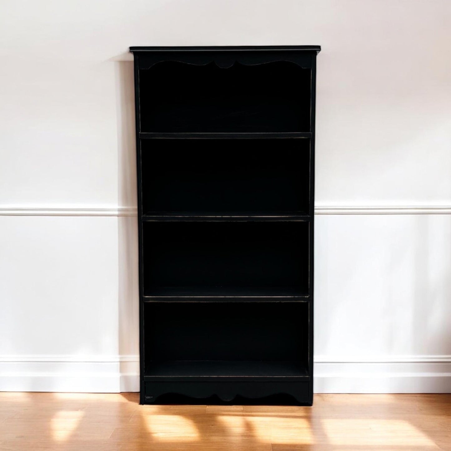 Black Farmhouse Bookcase, Small Cottage Style Bookshelf, Narrow Wood Shelving Unit, Rustic Display Shelf, Painted Storage Cabinet