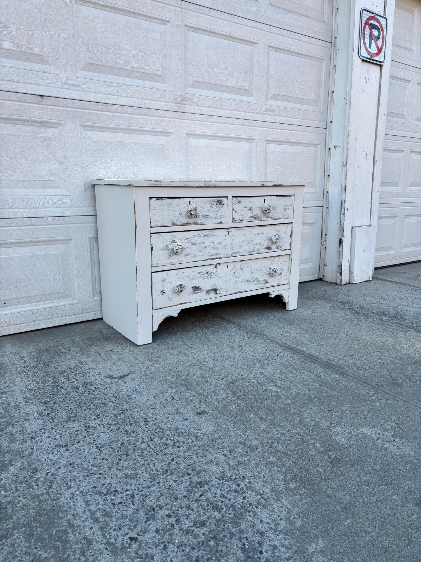 Vintage White Farmhouse Dresser Distressed Wood Chest