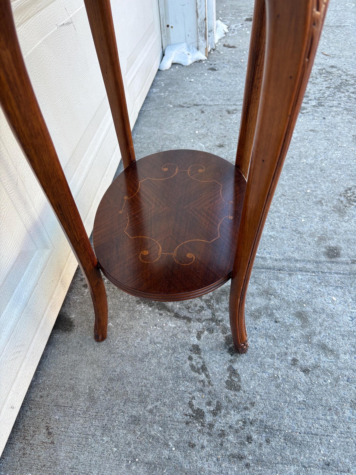 Vintage Italian Inlaid Side Table, Round Wood Accent Table with Shelf, Neoclassical Marquetry End Table, Decorative Occasional Table