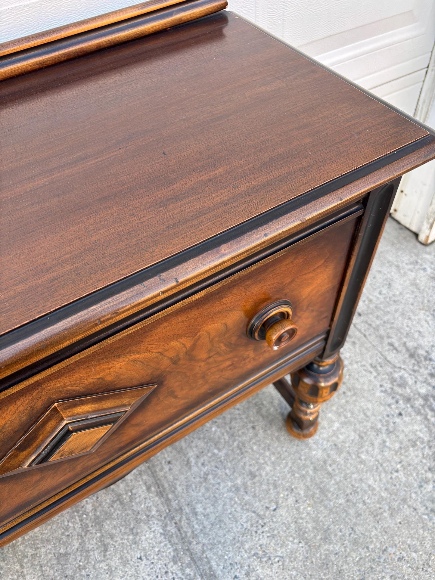 Antique Jacobean Revival Server Tables Set of 2 Walnut Sideboard Console Pair Tudor Style Turned Legs
