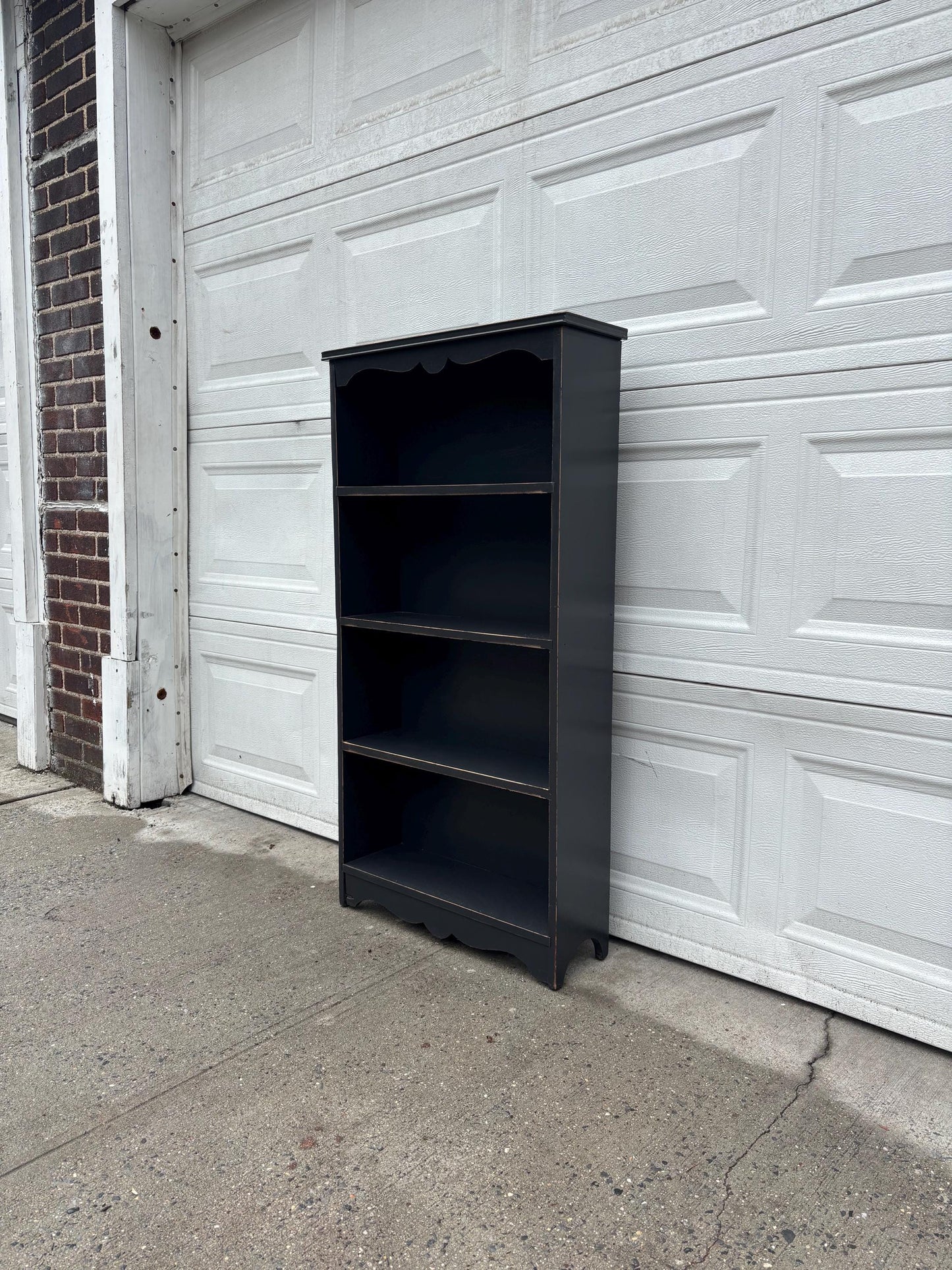 Black Farmhouse Bookcase, Small Cottage Style Bookshelf, Narrow Wood Shelving Unit, Rustic Display Shelf, Painted Storage Cabinet