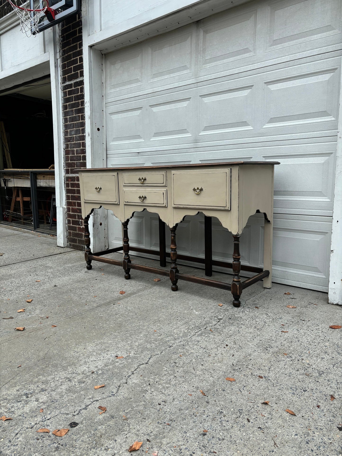 Painted Farmhouse Sideboard Buffet Distressed Console Table Rustic Wood Server Cream Entryway Cabinet