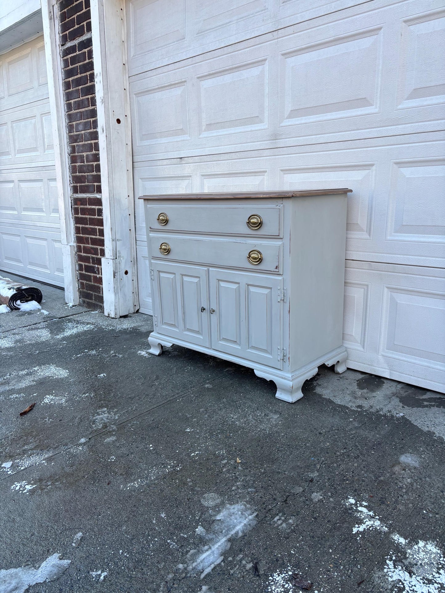 Vintage Farmhouse Sideboard Buffet Cabinet Gray White Blue Distressed Wood Top Storage Cabinet