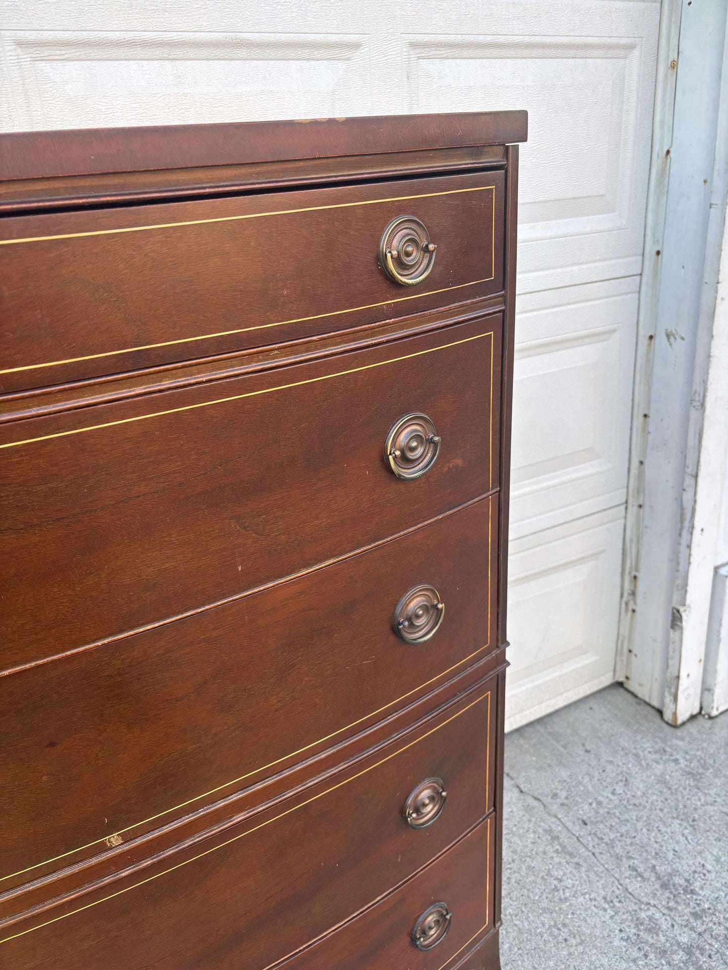 Vintage Hepplewhite Tall Dresser Chest of Drawers Mahogany Federal Style 5 Drawer Highboy