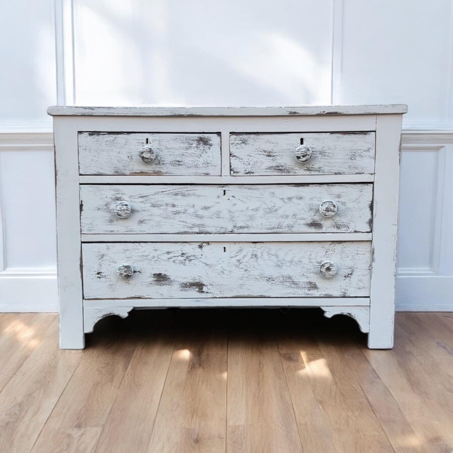 Vintage White Farmhouse Dresser Distressed Wood Chest