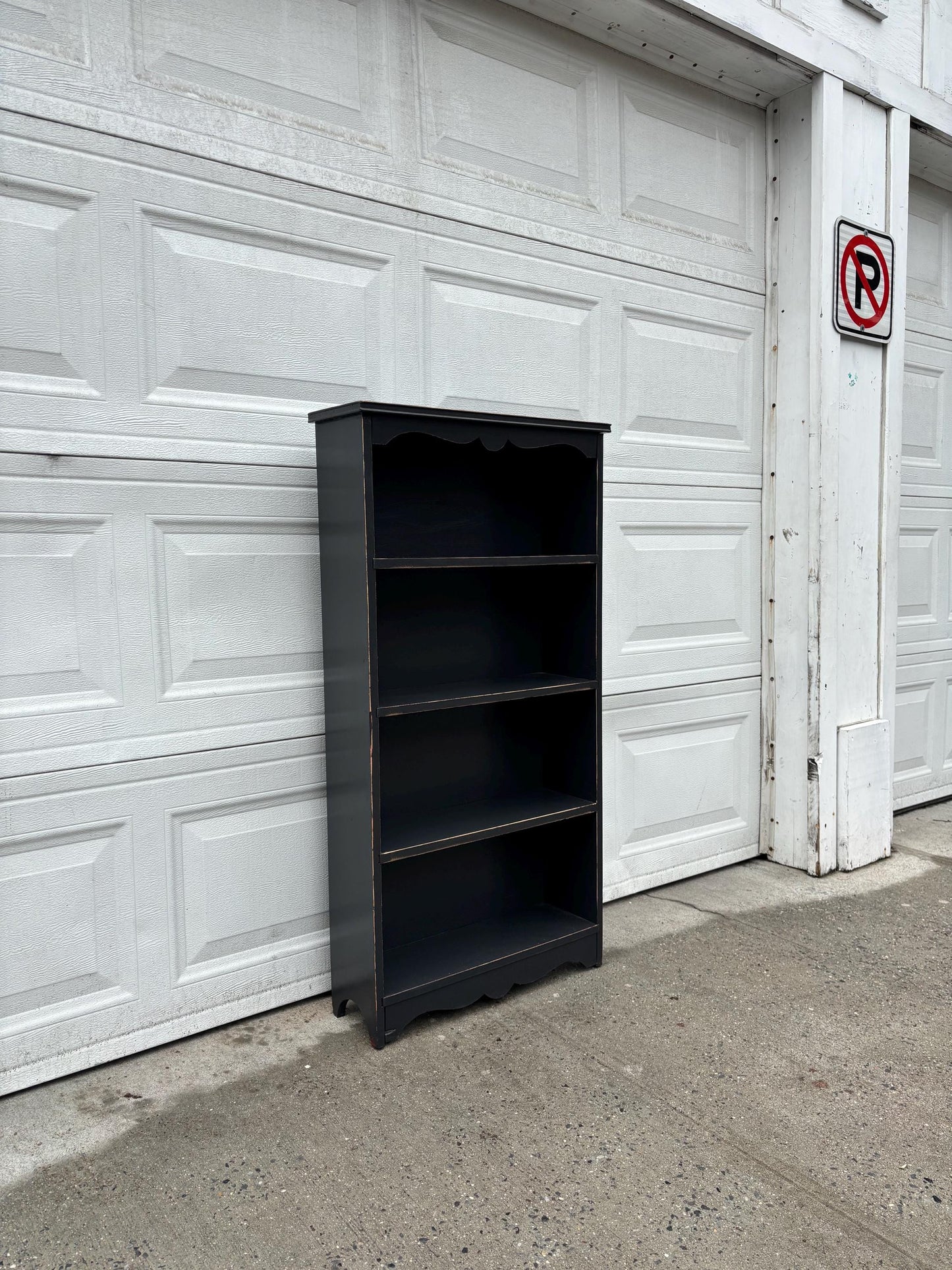 Black Farmhouse Bookcase, Small Cottage Style Bookshelf, Narrow Wood Shelving Unit, Rustic Display Shelf, Painted Storage Cabinet