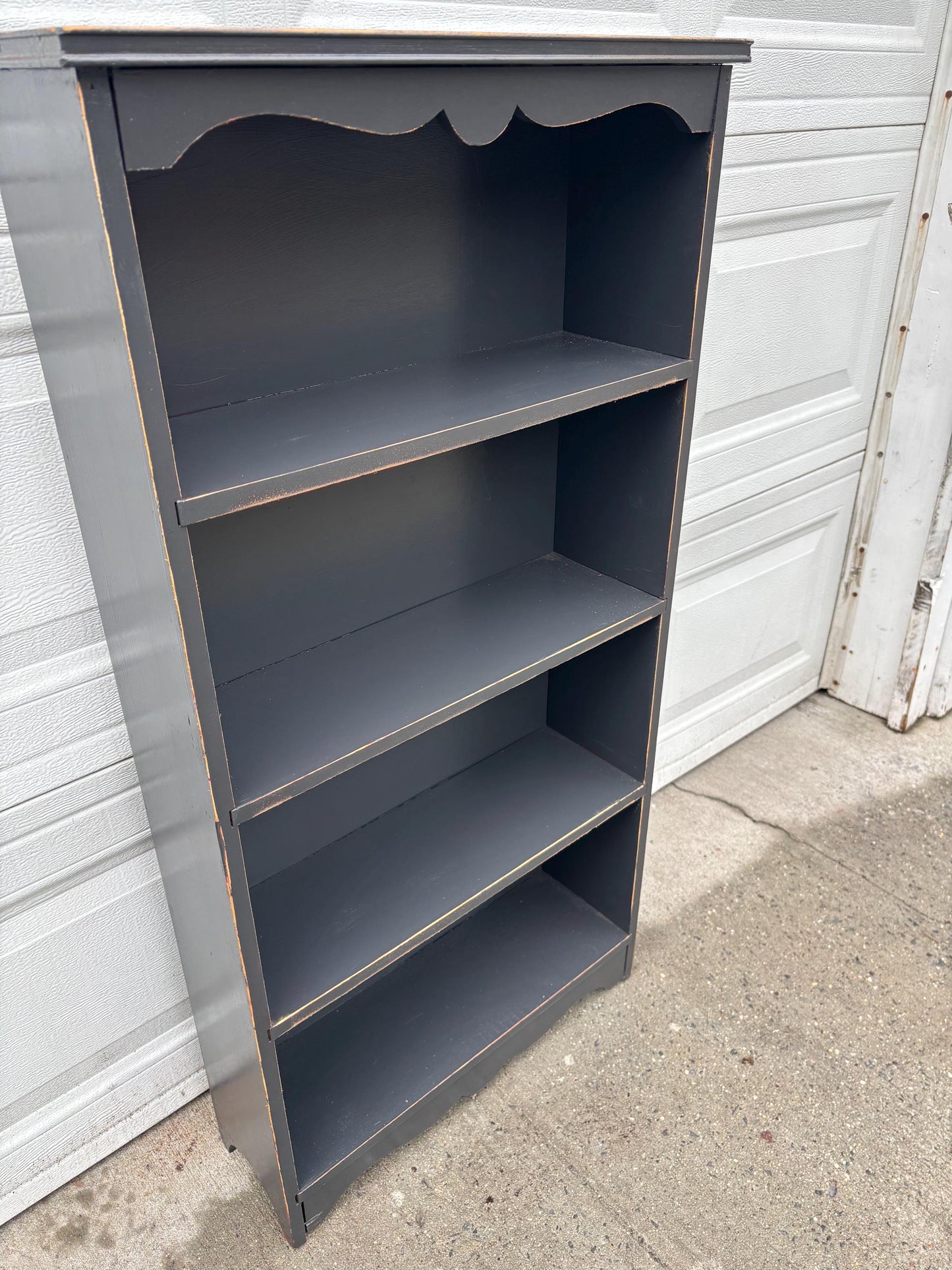 Black Farmhouse Bookcase, Small Cottage Style Bookshelf, Narrow Wood Shelving Unit, Rustic Display Shelf, Painted Storage Cabinet
