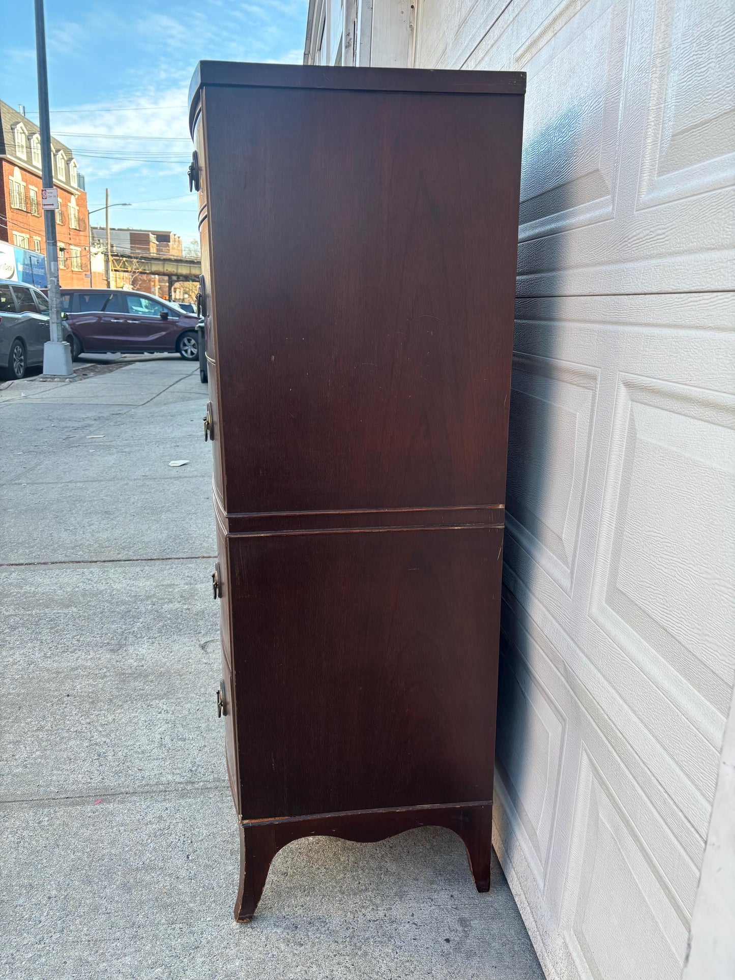 Vintage Hepplewhite Tall Dresser Chest of Drawers Mahogany Federal Style 5 Drawer Highboy