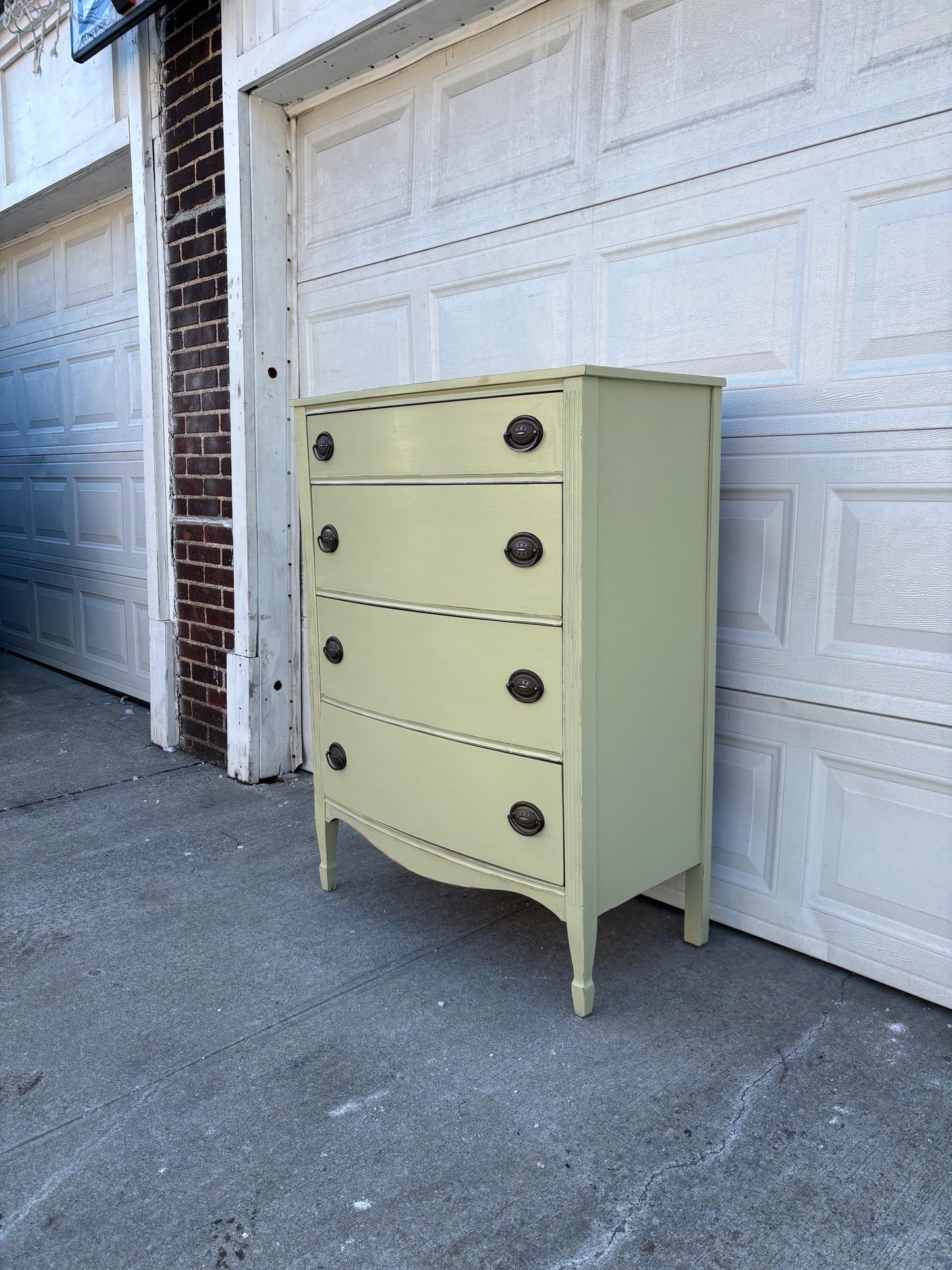 Vintage Painted Dresser Serpentine Front Chest Cream Cottage Farmhouse 4 Drawer Chest French Country Style