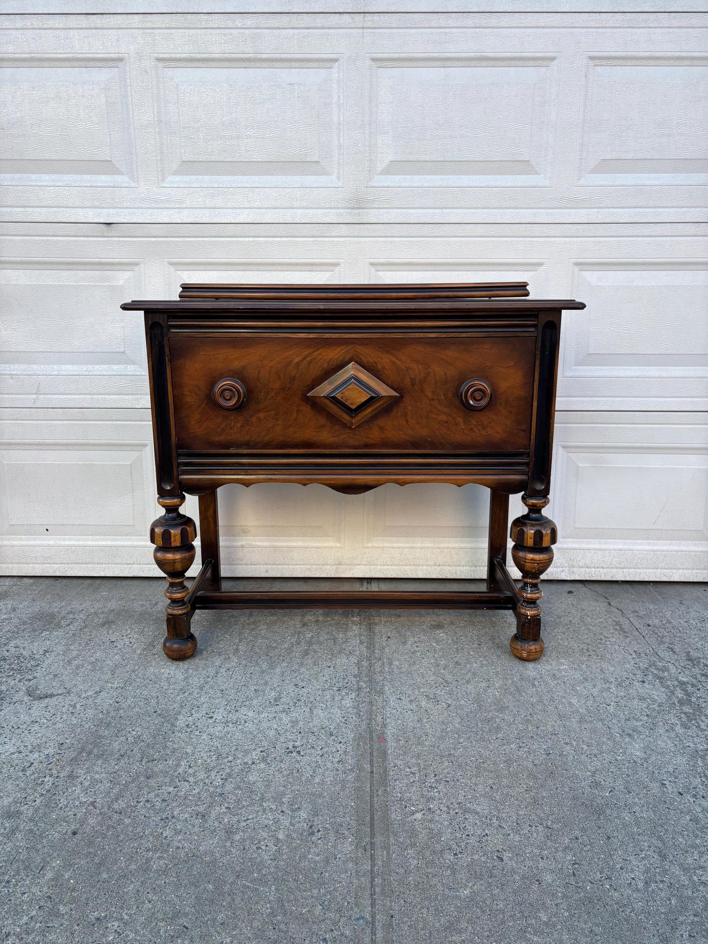 Antique Jacobean Revival Server Tables Set of 2 Walnut Sideboard Console Pair Tudor Style Turned Legs