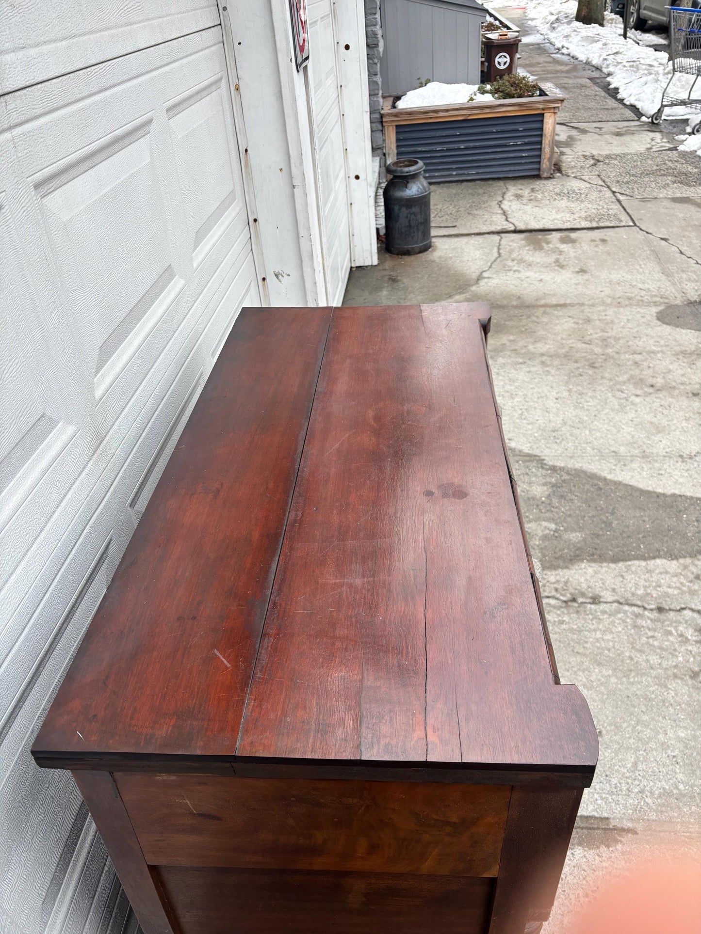 Antique Empire Style Mahogany Dresser Chest Figured Wood Glass Knobs Column Supports Solid Wood Vintage Bedroom Furniture