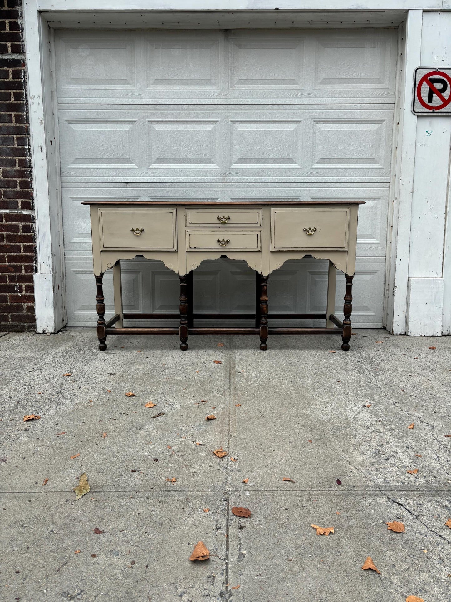 Painted Farmhouse Sideboard Buffet Distressed Console Table Rustic Wood Server Cream Entryway Cabinet