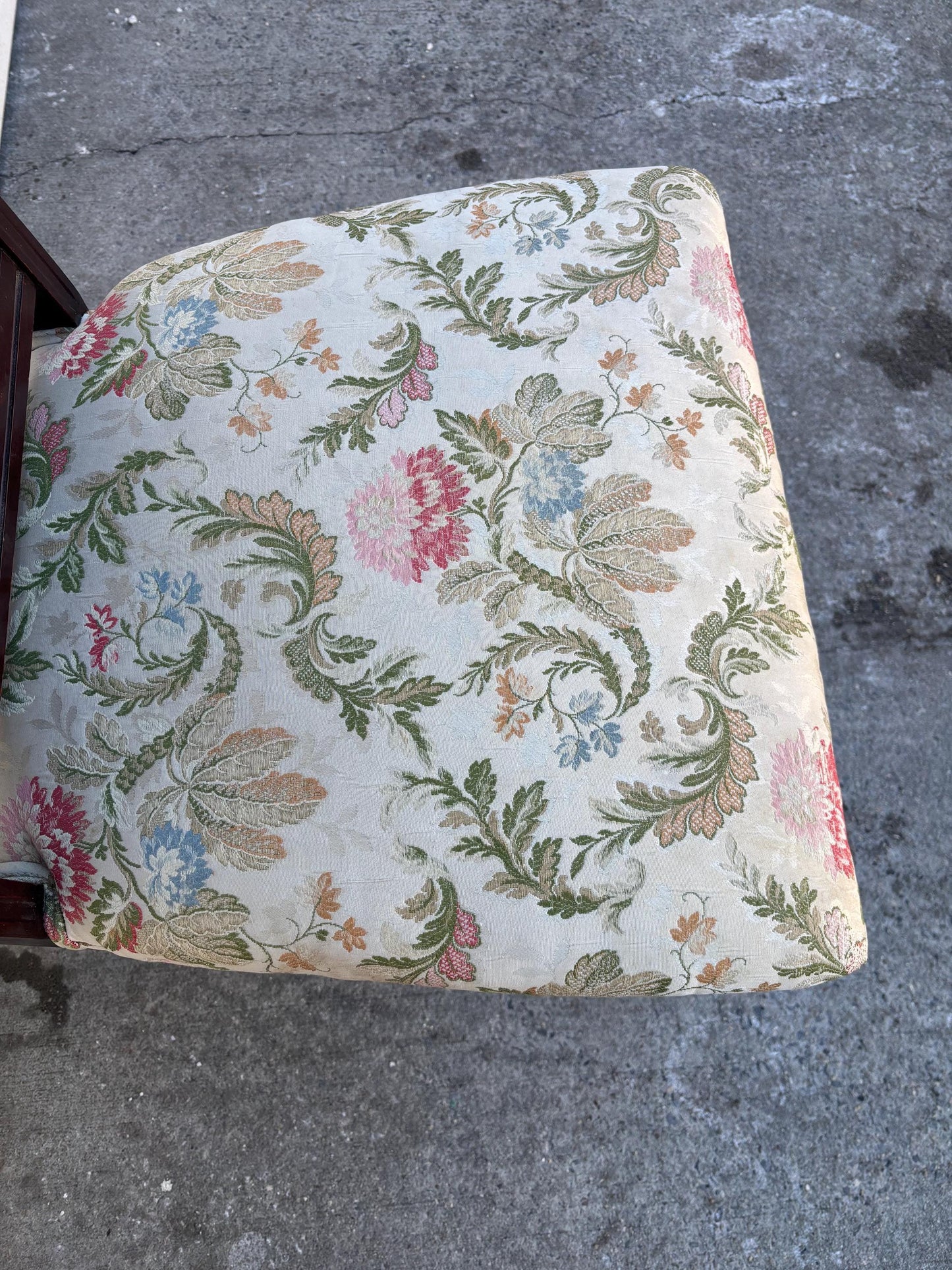 Vintage Upholstered Accent Chair Carved Wood Side Chair Floral Fabric Seat Traditional Dining Chair
