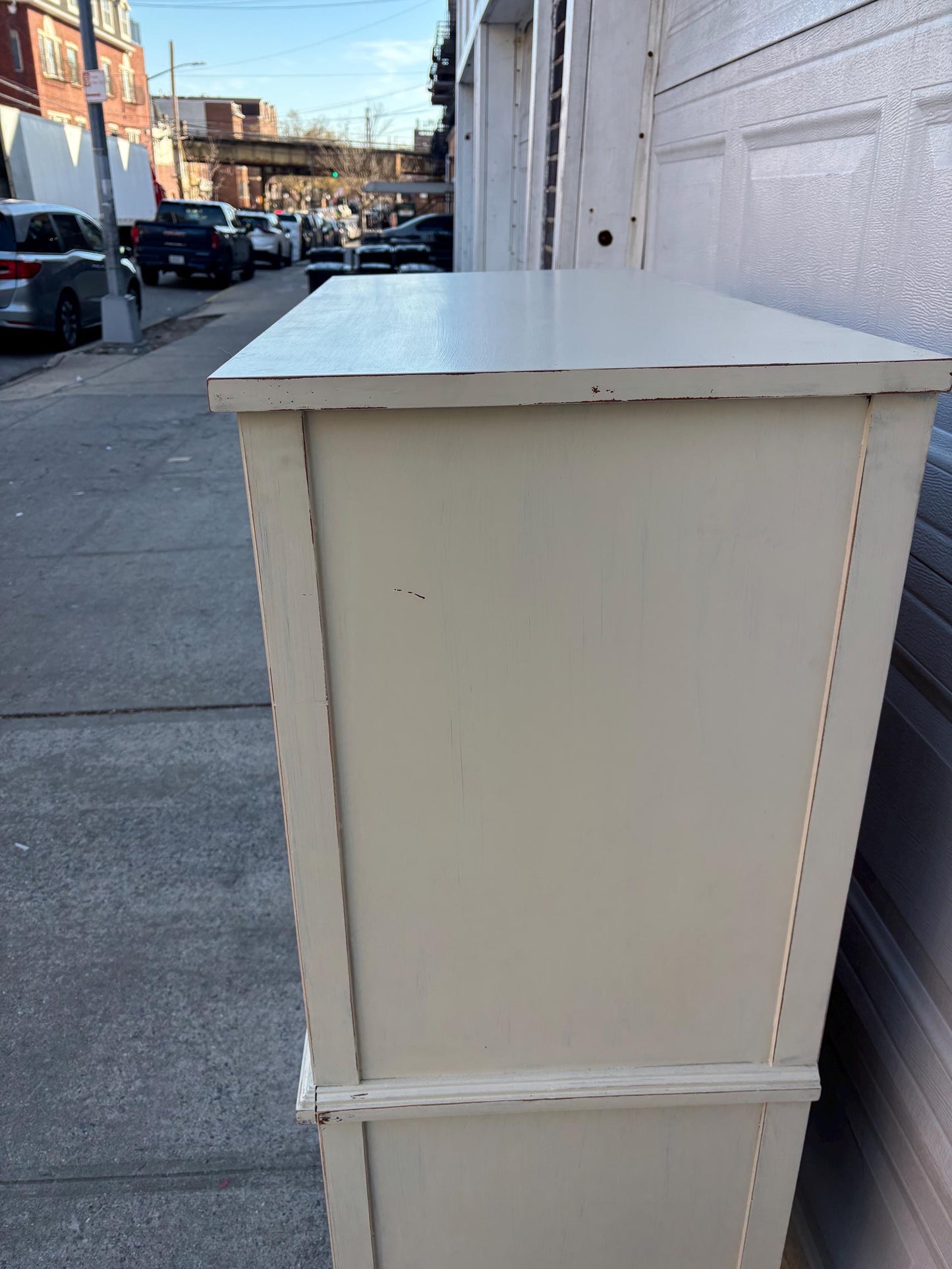 Vintage French Provincial Secretary Desk Cabinet White Distressed Drop Front Storage Chest