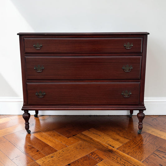 Mahogany 3 Drawer Dresser on Casters