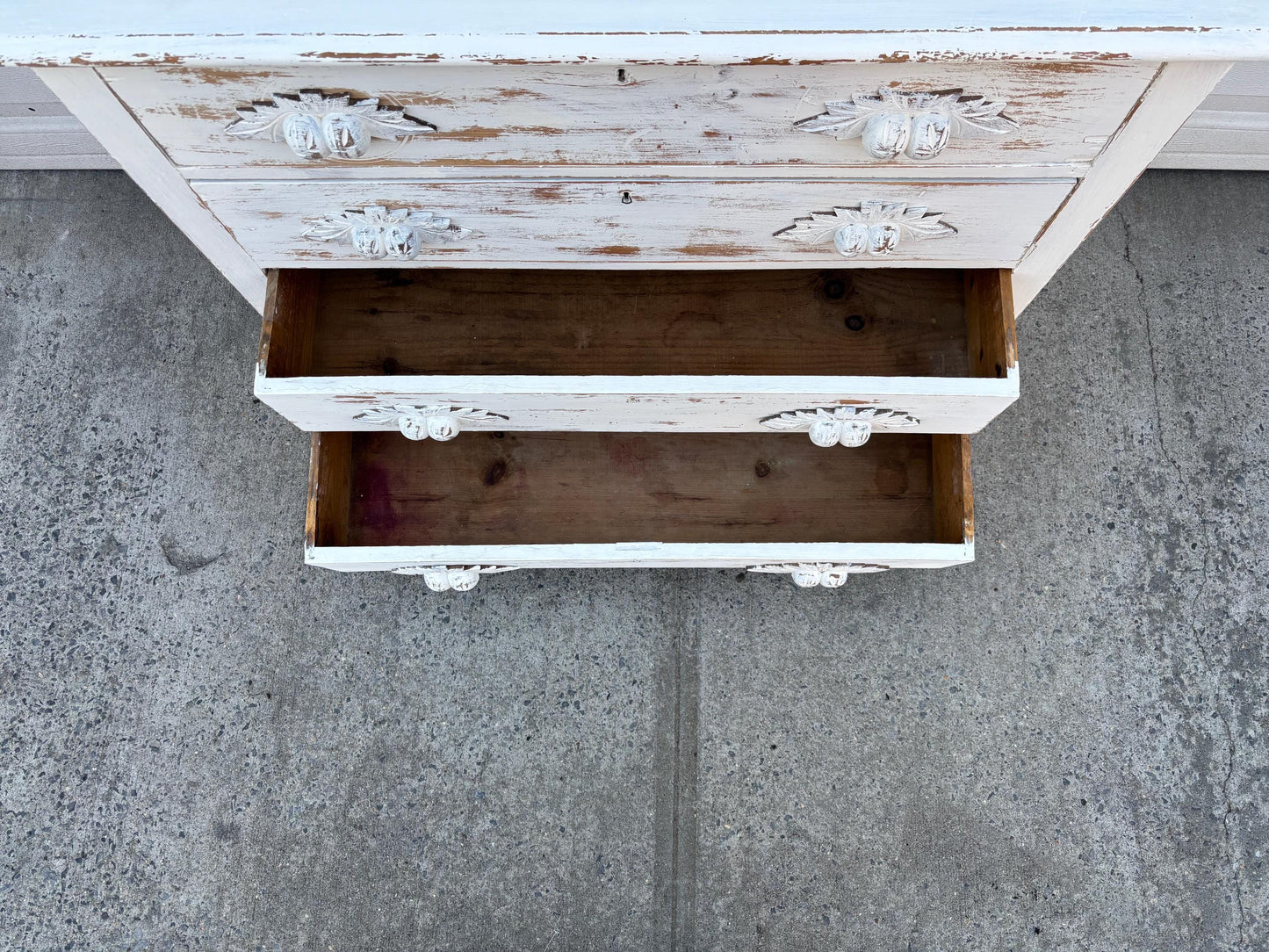 White Farmhouse Dresser with Carved Drawers