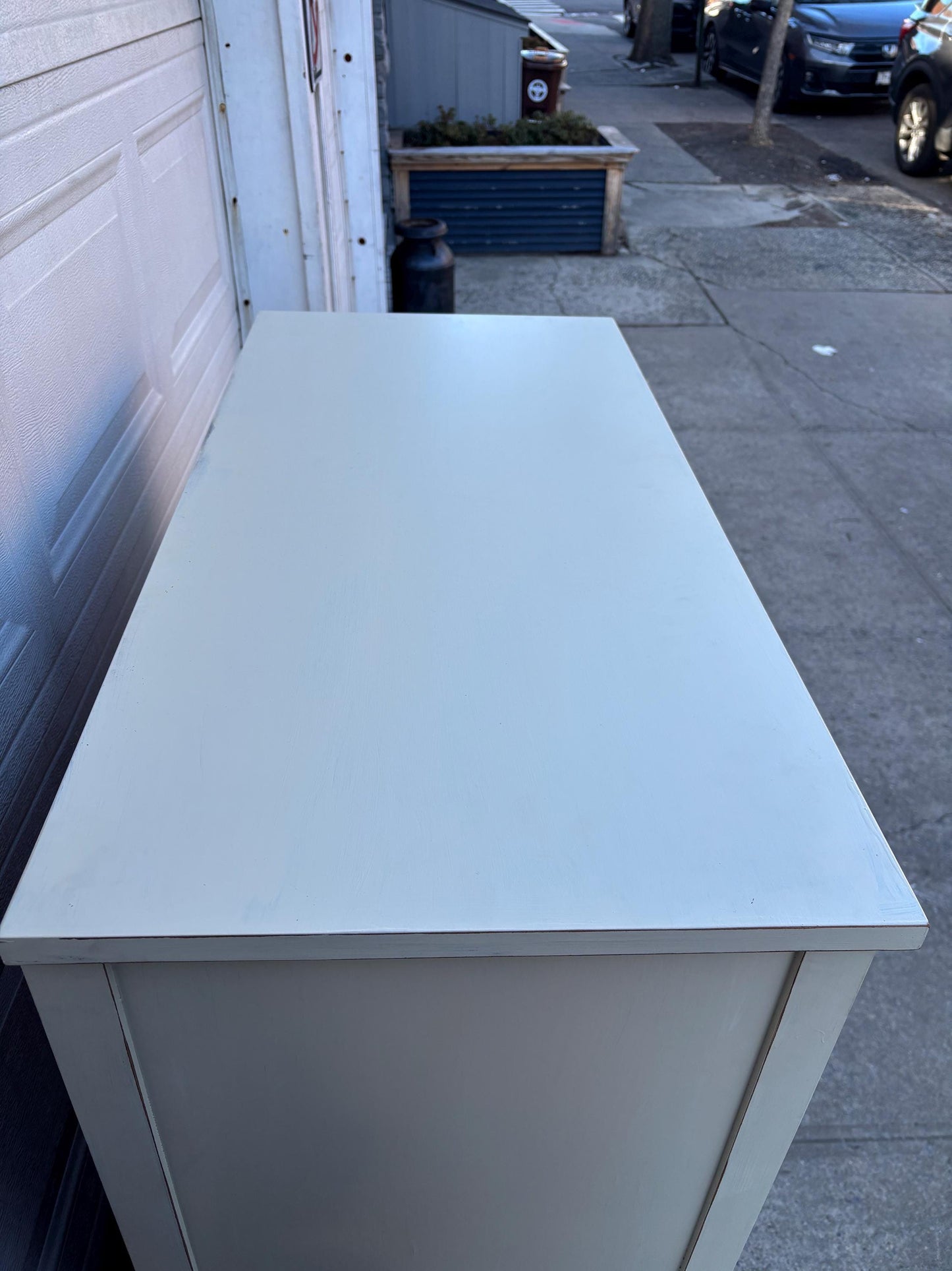 Vintage French Provincial Secretary Desk Cabinet White Distressed Drop Front Storage Chest