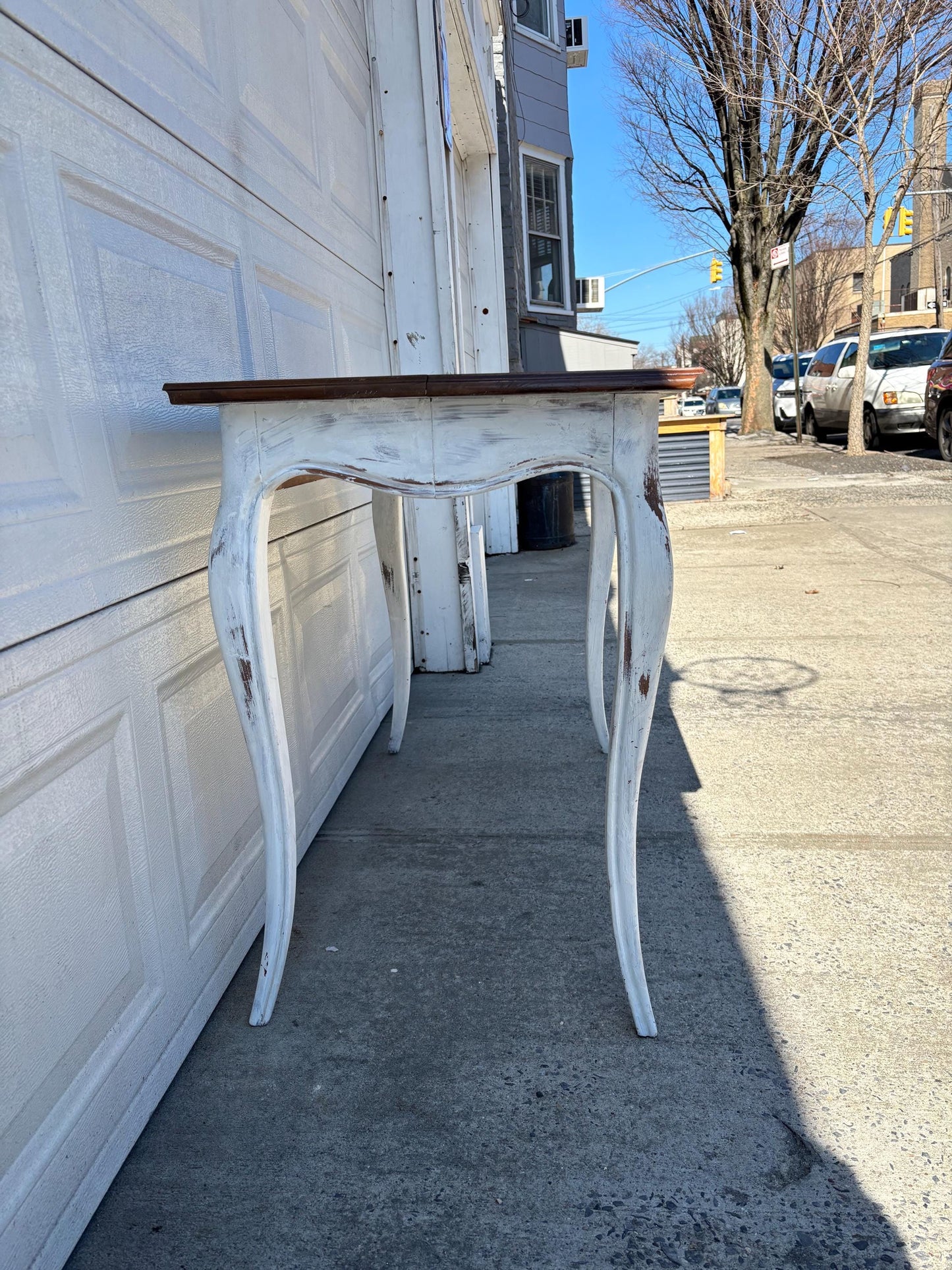 Vintage Farmhouse Console Table Distressed White Sofa Table Wood Top