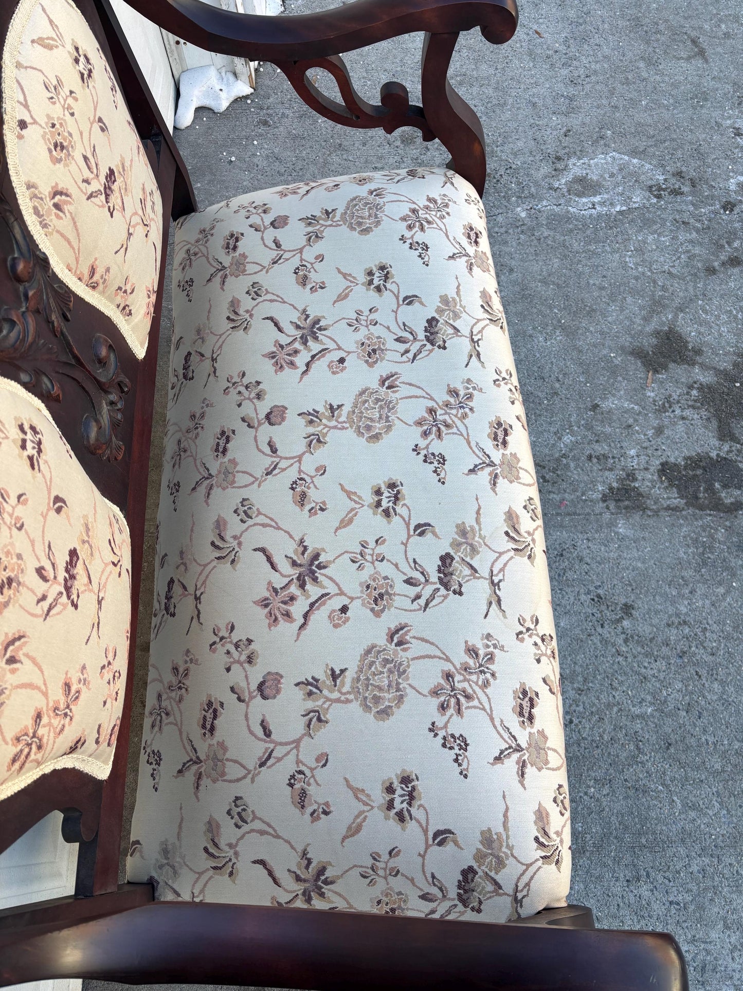 Antique Victorian Settee Carved Wood Loveseat Upholstered Parlor Bench Eastlake Style Sofa