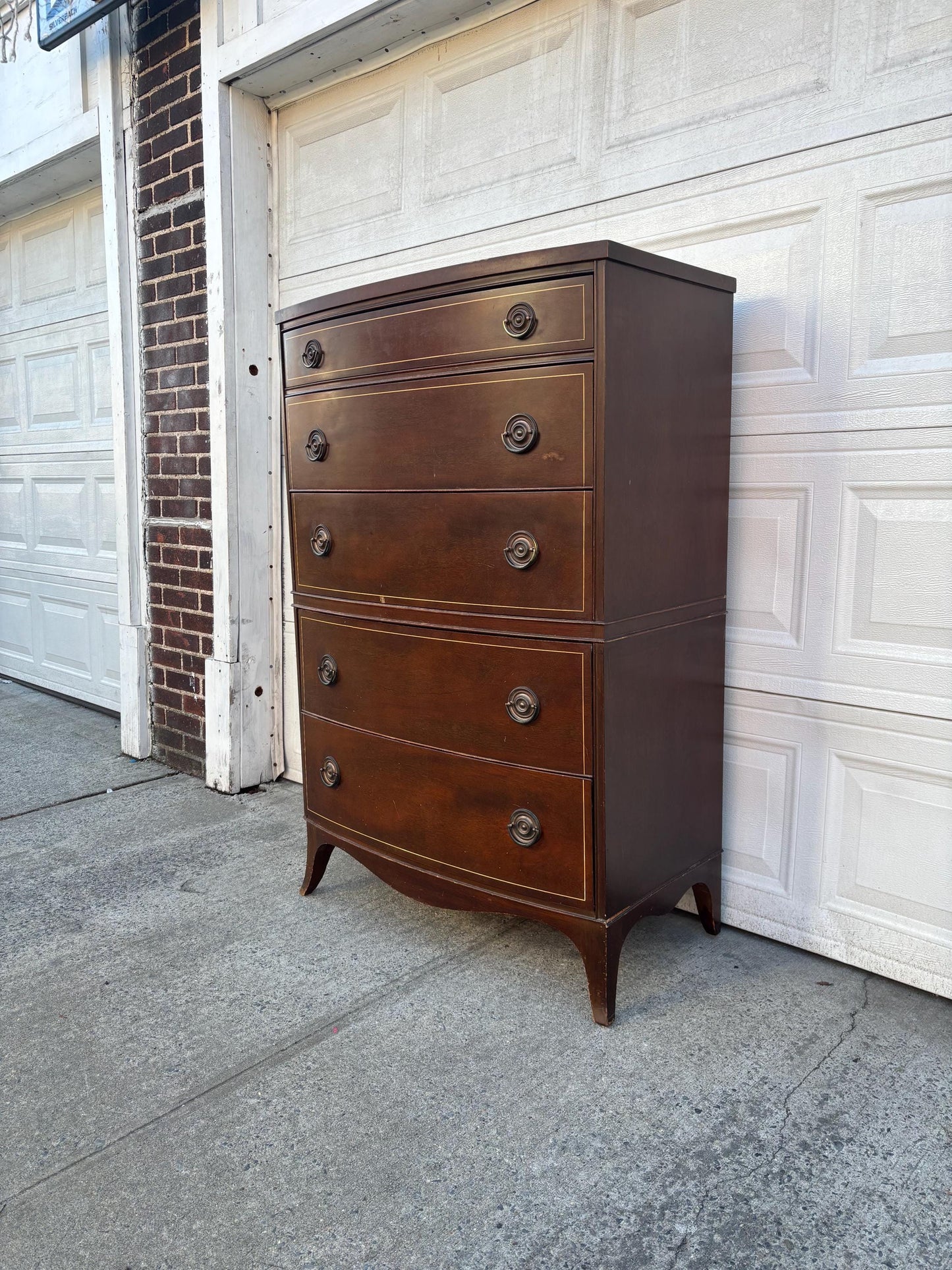 Vintage Hepplewhite Tall Dresser Chest of Drawers Mahogany Federal Style 5 Drawer Highboy