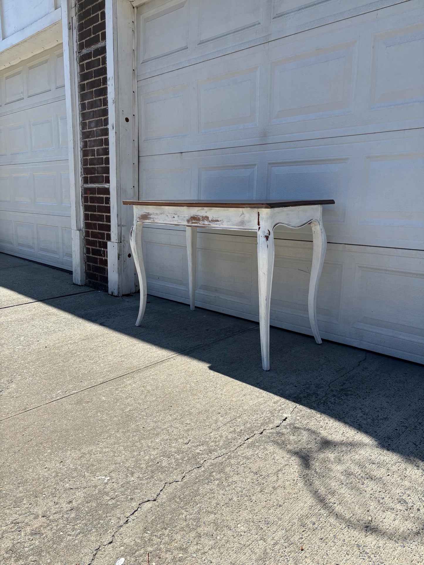 Vintage Farmhouse Console Table Distressed White Sofa Table Wood Top
