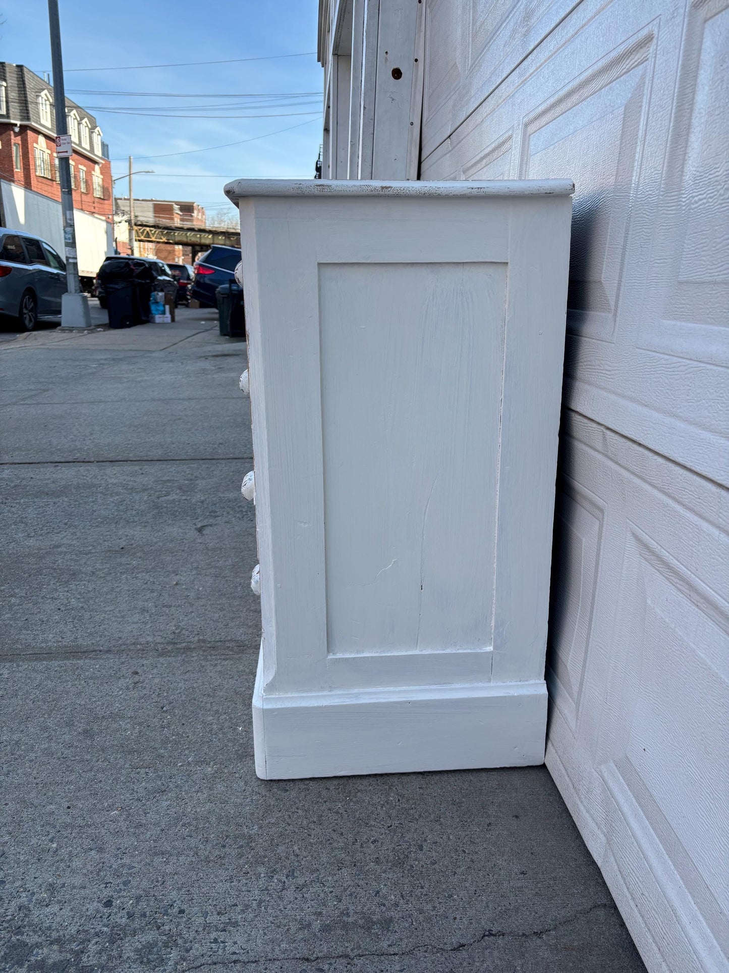 White Farmhouse Dresser with Carved Drawers