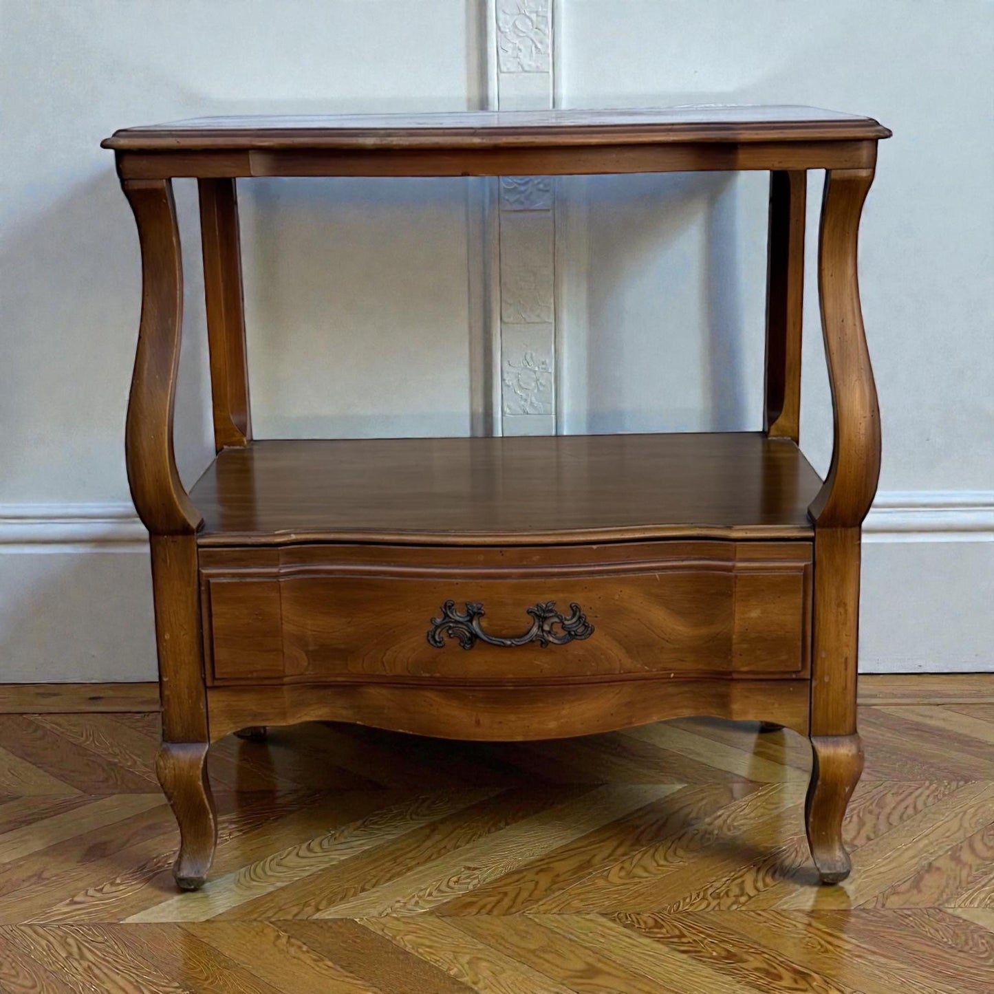 John Widdicomb End Table, Vintage French Provincial Side Table, Cherry Wood Nightstand with Drawer, Traditional Accent Table
