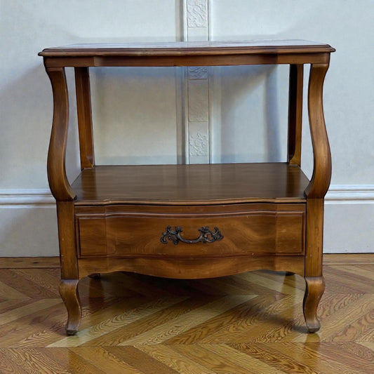 John Widdicomb End Table, Vintage French Provincial Side Table, Cherry Wood Nightstand with Drawer, Traditional Accent Table
